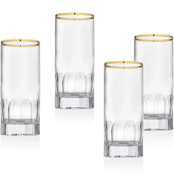 Godinger Dondra Gold Rim Highball Glass - Set of 4