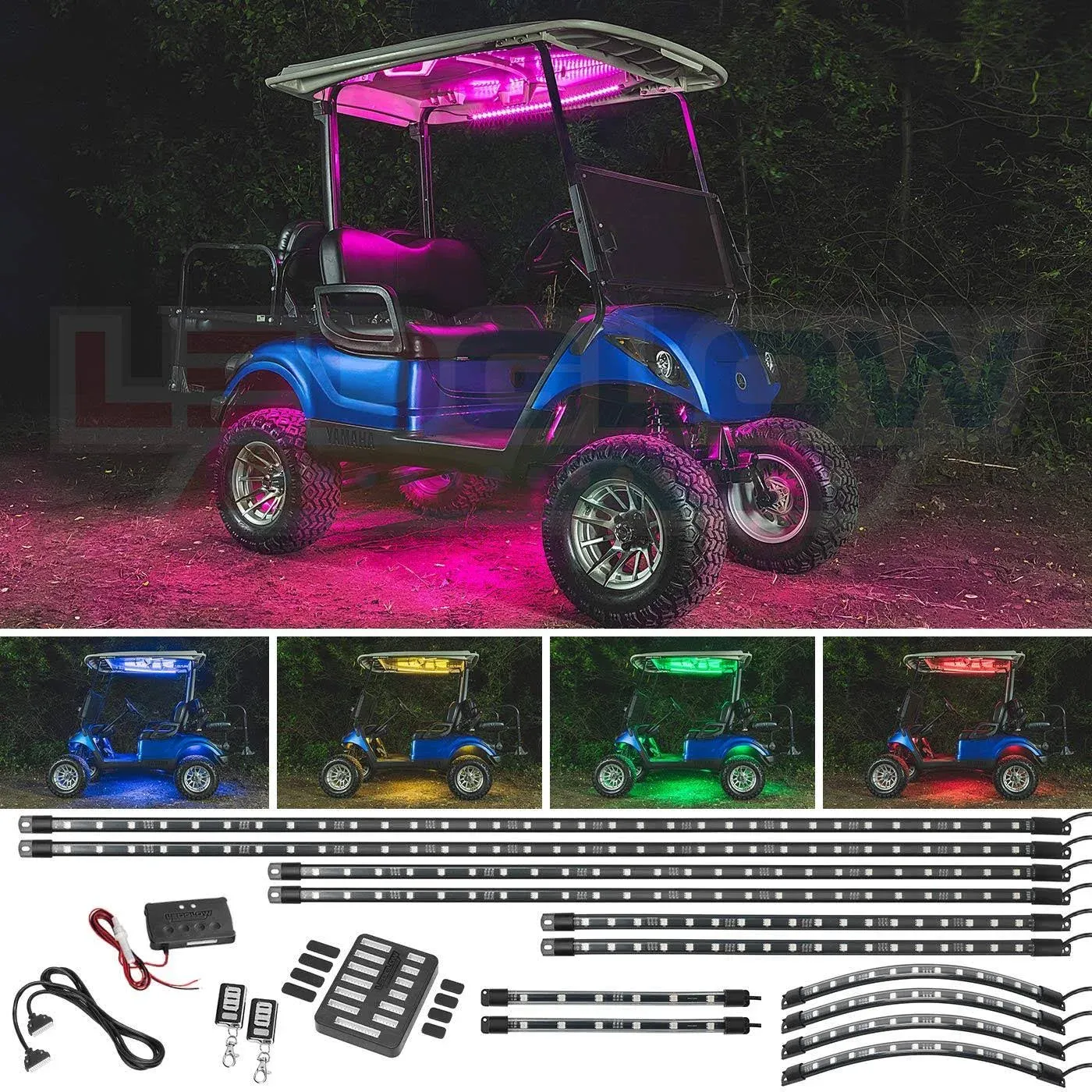 LEDGlow 12pc Million Color Light Kit 4-Seater Golfcart Wireless Water Resistant