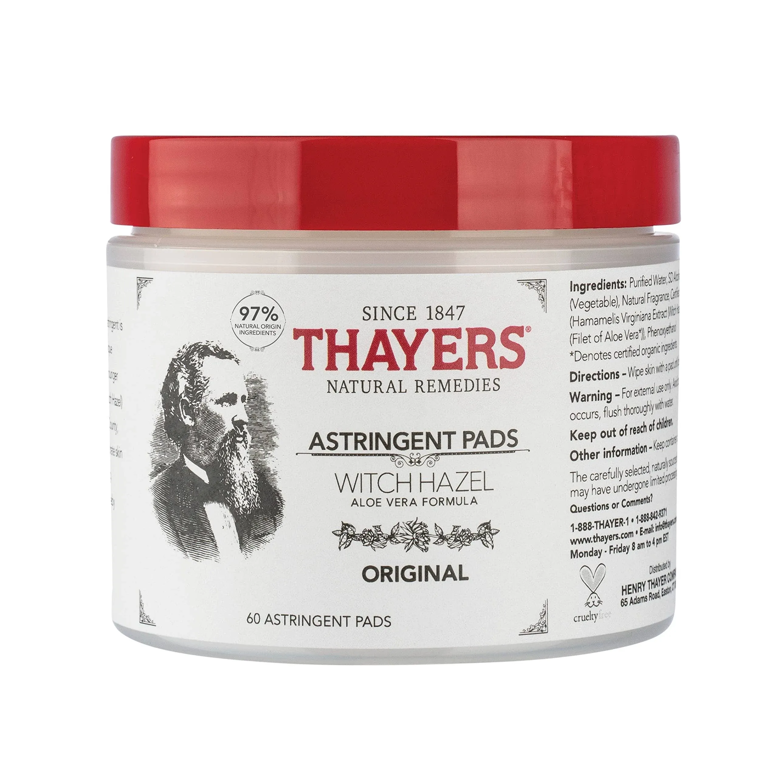 Thayers Astringent, Witch Hazel, Original - 60 pads