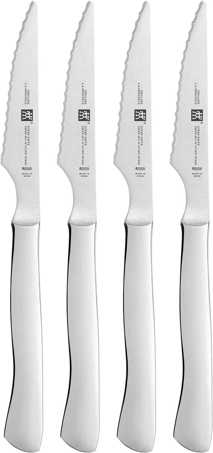 Zwilling Steak Sets 8-pc Stainless Steel Serrated Knife Set with Wood Presentation Case