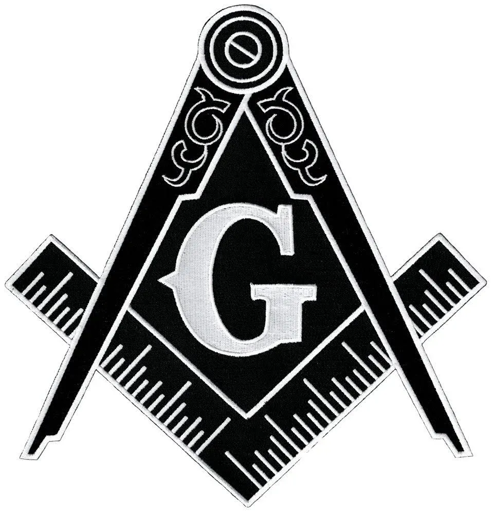 Cypress Masonic Logo Large Black Patch Embroidered Iron-On Freemason Emblem Square Compass