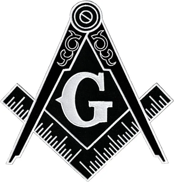 Masonic Logo Large Black Patch Embroidered Iron-On Freemason Emblem Square Compass