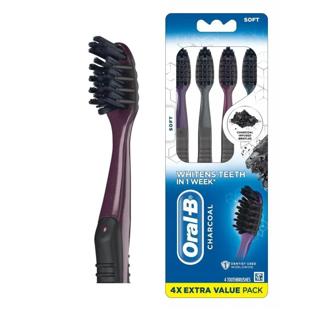 Charcoal Toothbrushes, Soft 4Ct