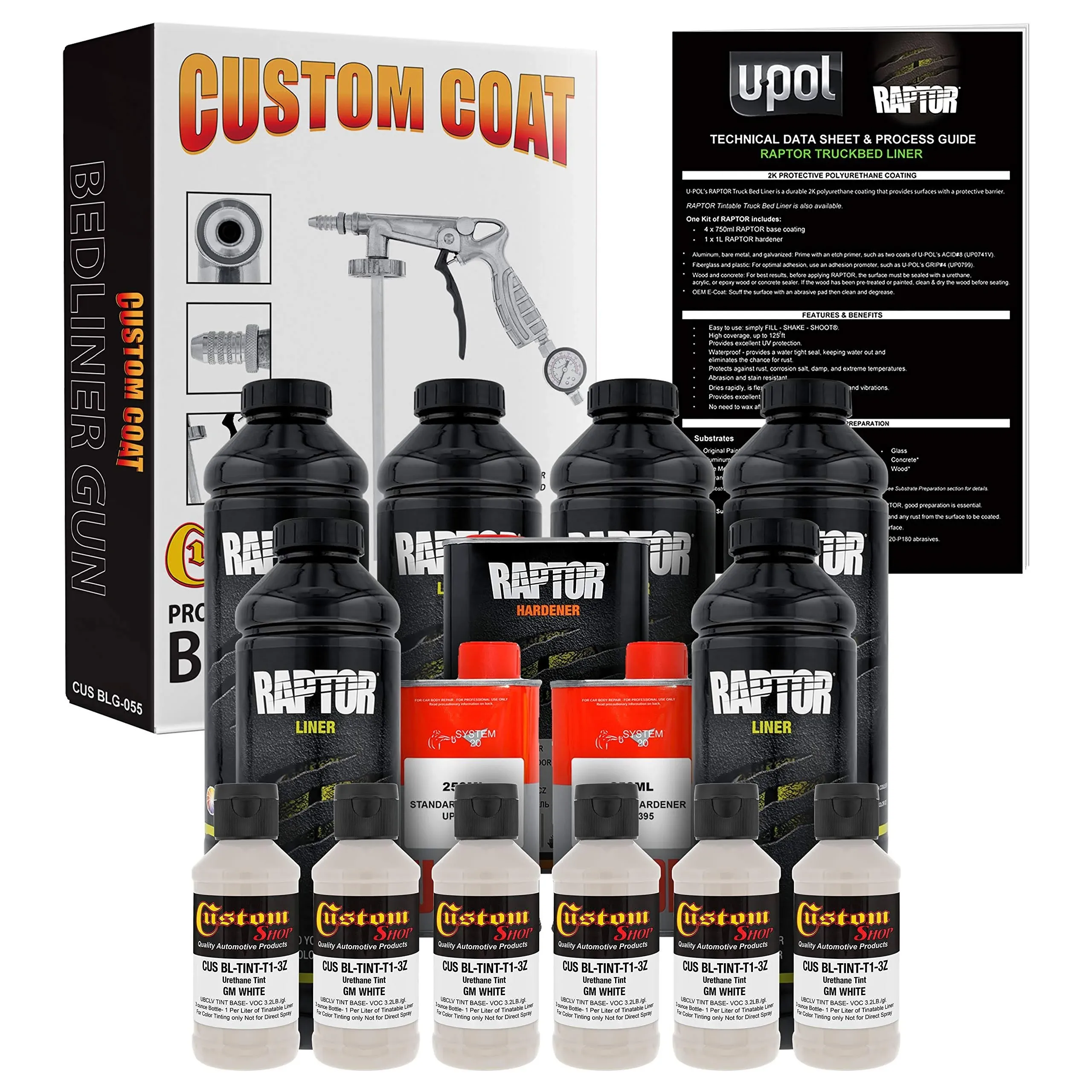 Raptor GM White Urethane Spray-On Truck Bed Liner Spray Gun, 6 Liters