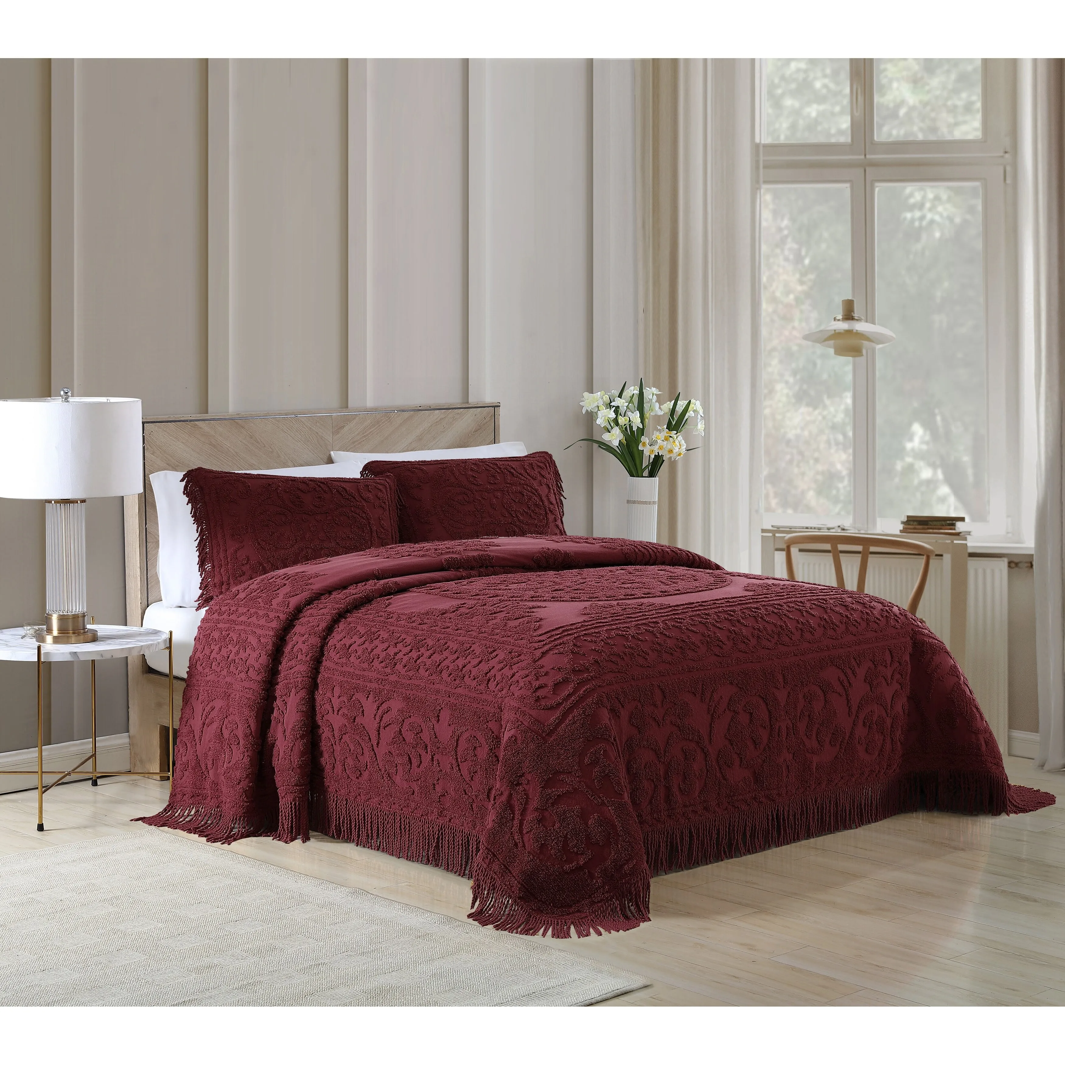 Beatrice Home Fashions Medallion Chenille Bedspread, King, Gold