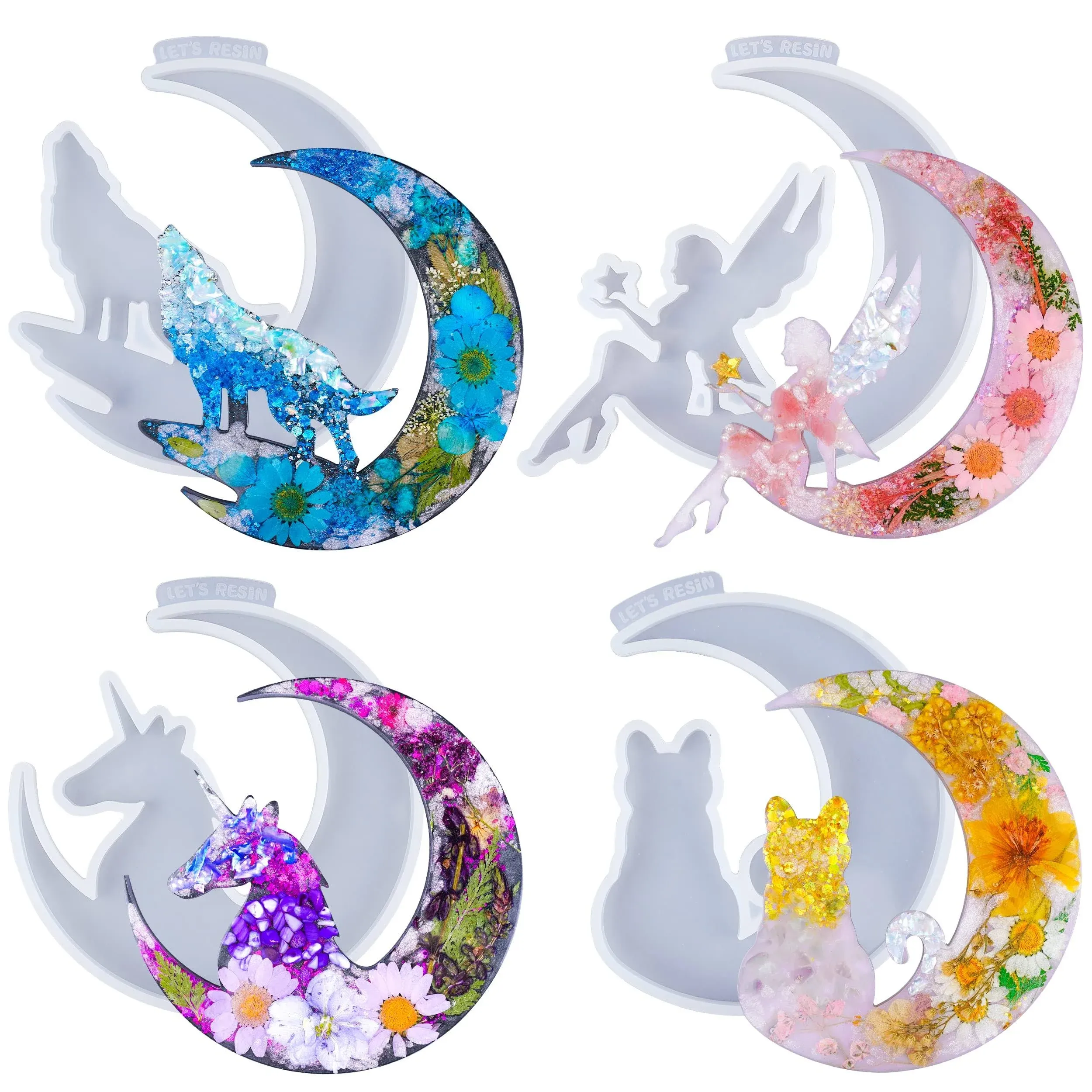 LET&#39;S RESIN Resin Molds, Crescents Moon Molds, Epoxy Molds, Silicone Molds for Epoxy Resin, Wolf with Moon, Cat with Moon, Unicorn with Moon