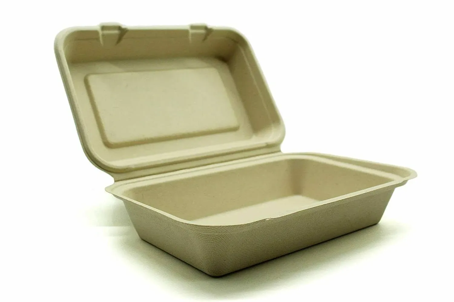 50 Count Sugarfiber 9x6" Compostable Rectangular Hinged Container, Single Compartment Clamshell Takeout Box, Made from Eco-Friendly Plant Fibers