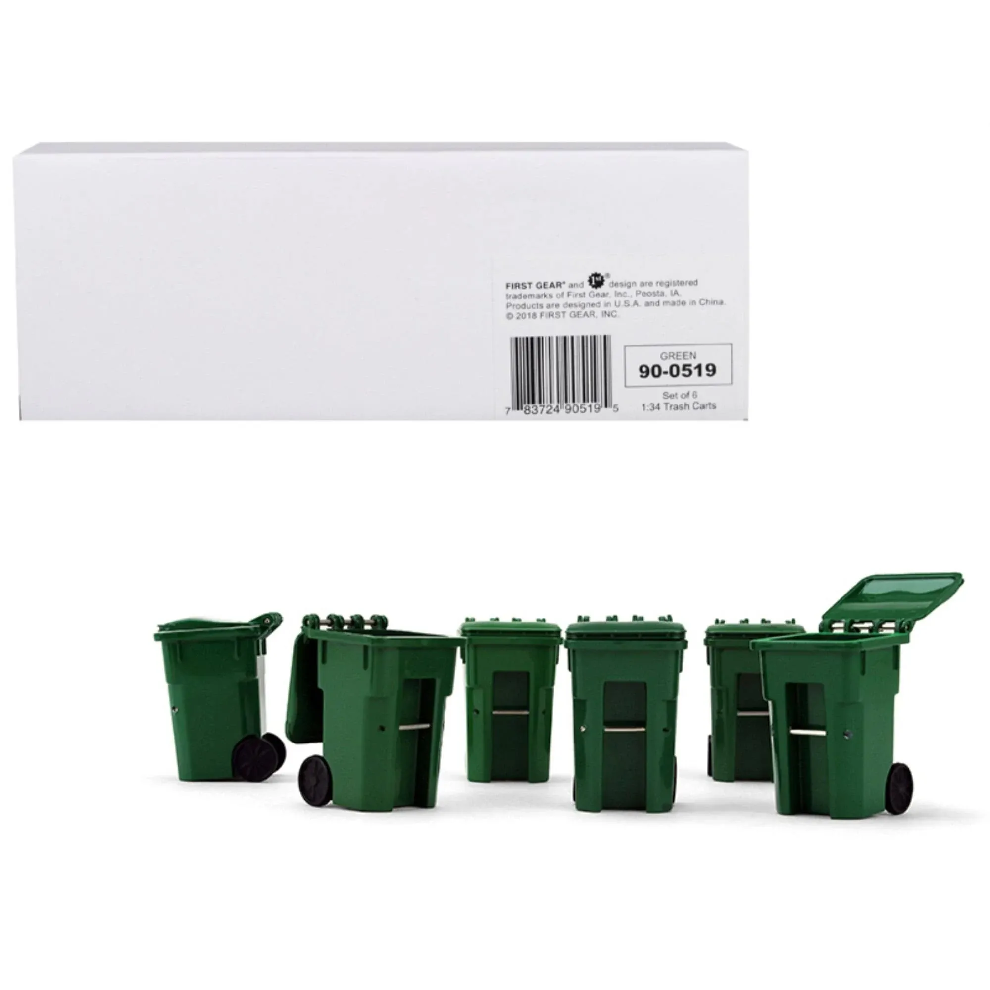 First Gear 90-0519 1:34 Set of Six Trash Carts - Green (6)