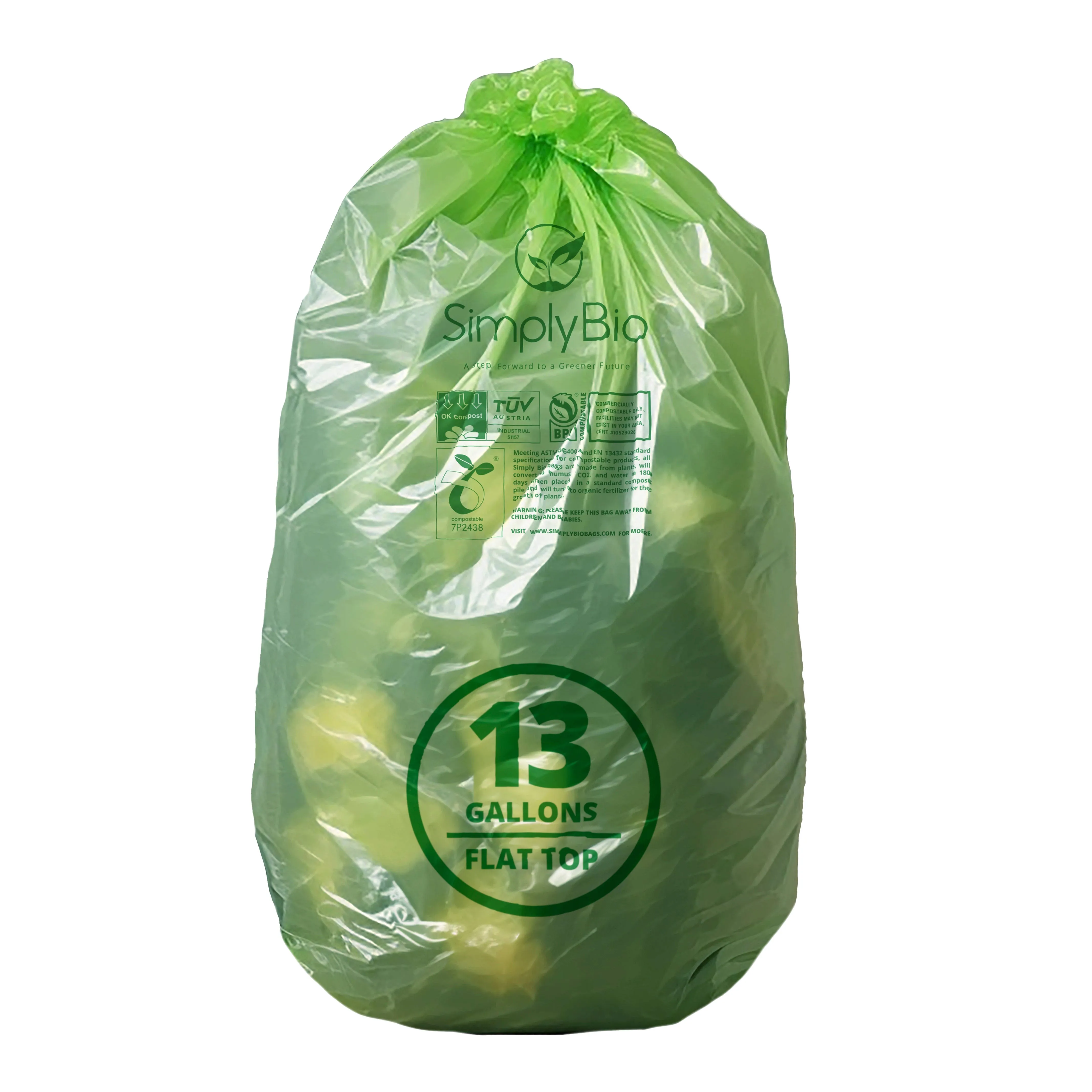 Simply Bio 13 Gal Flat Top Compostable Trash Bags - Eco-Friendly