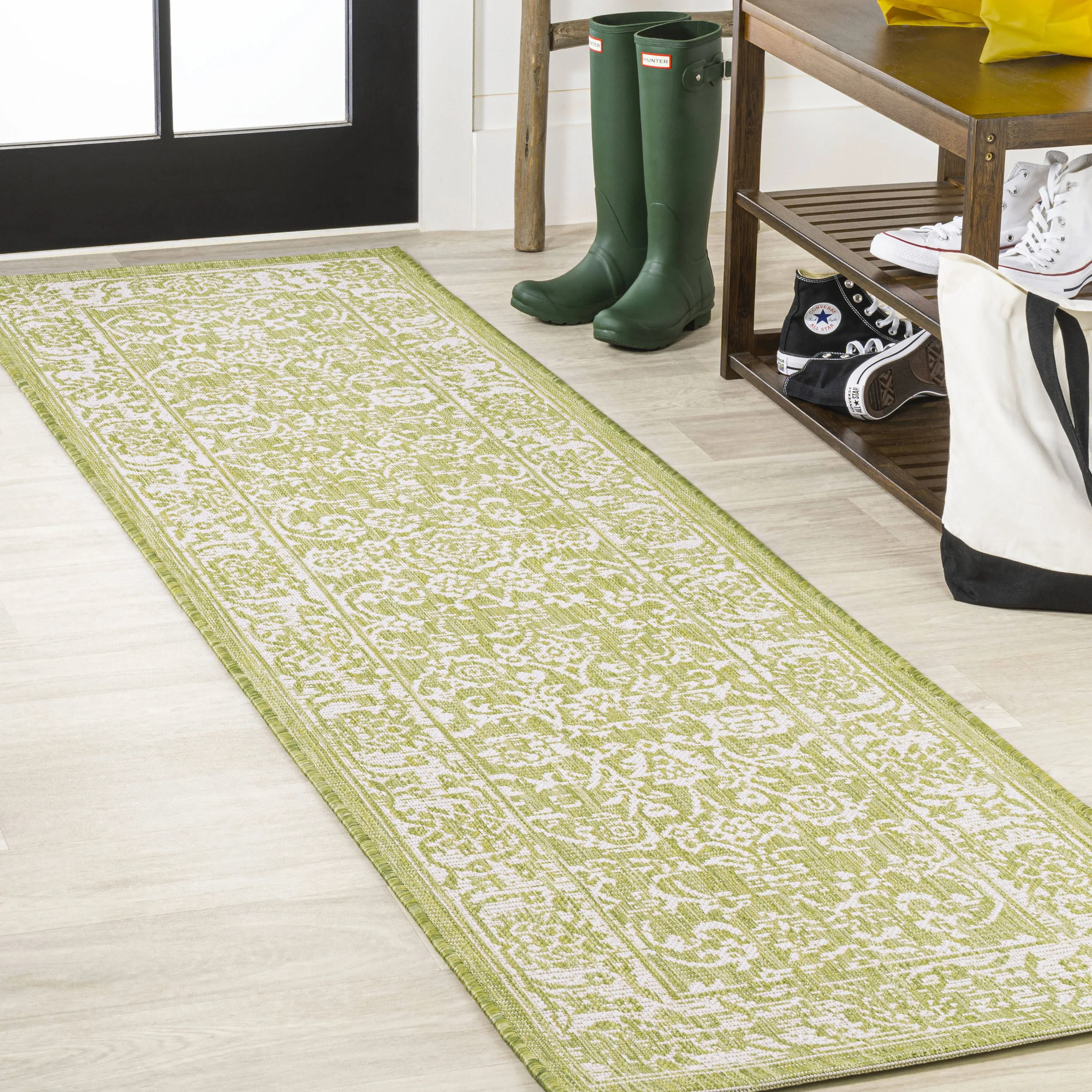 Jonathany Santa Monica SMB100D Green/Cream Area Rug 2 ft. 2 in. X 8 ft. Runner