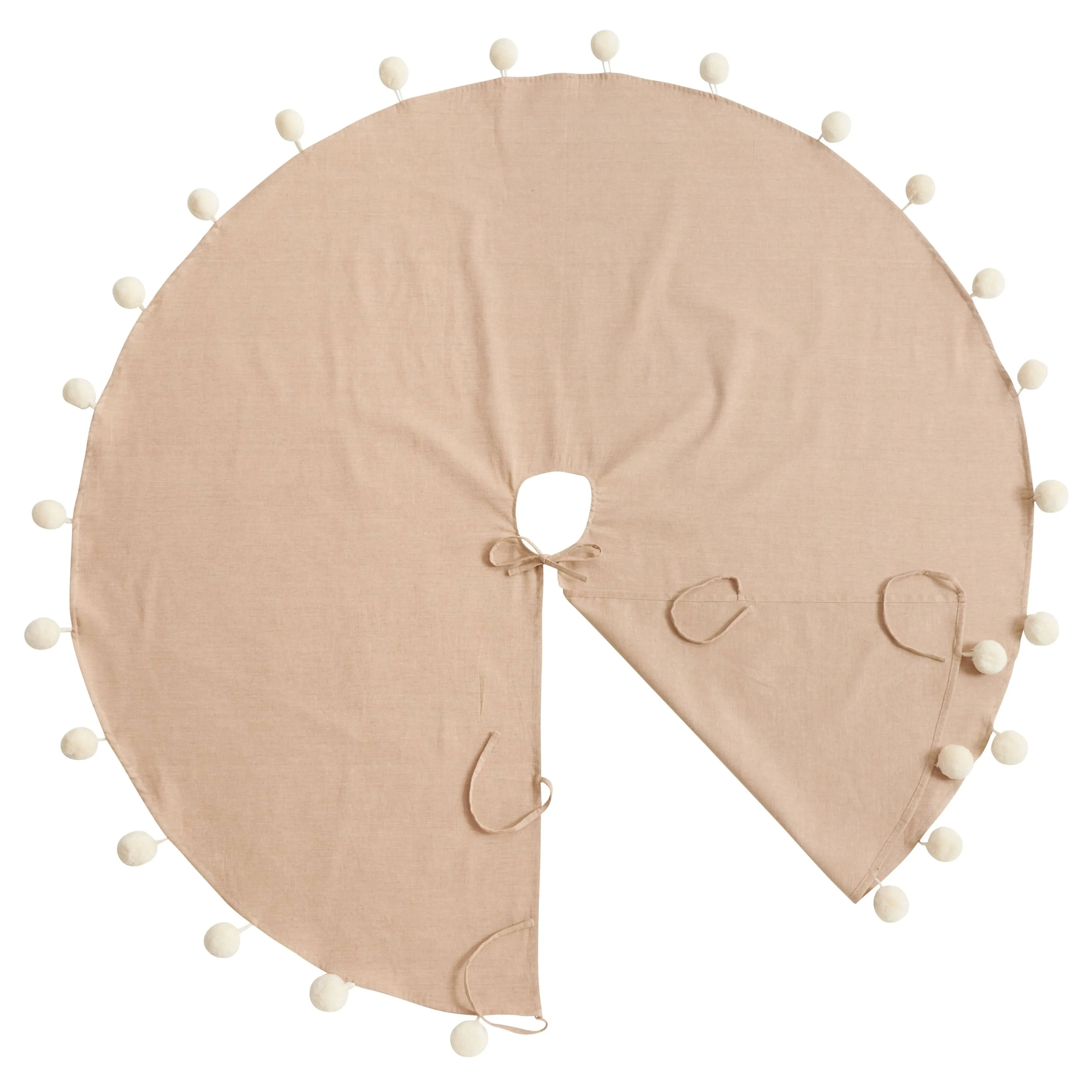 SARO 359.N53R 53 in. Round Natural Pom Pom Tree Skirt