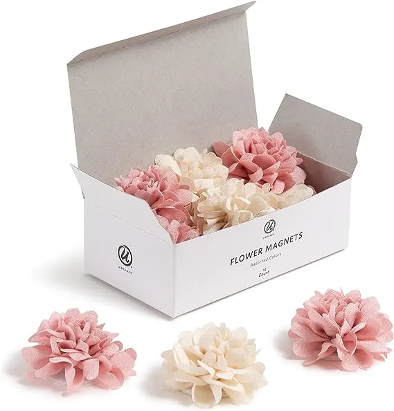  Mini Flower Magnets Set, Office Supplies, Pink and Cream, 12 Count 