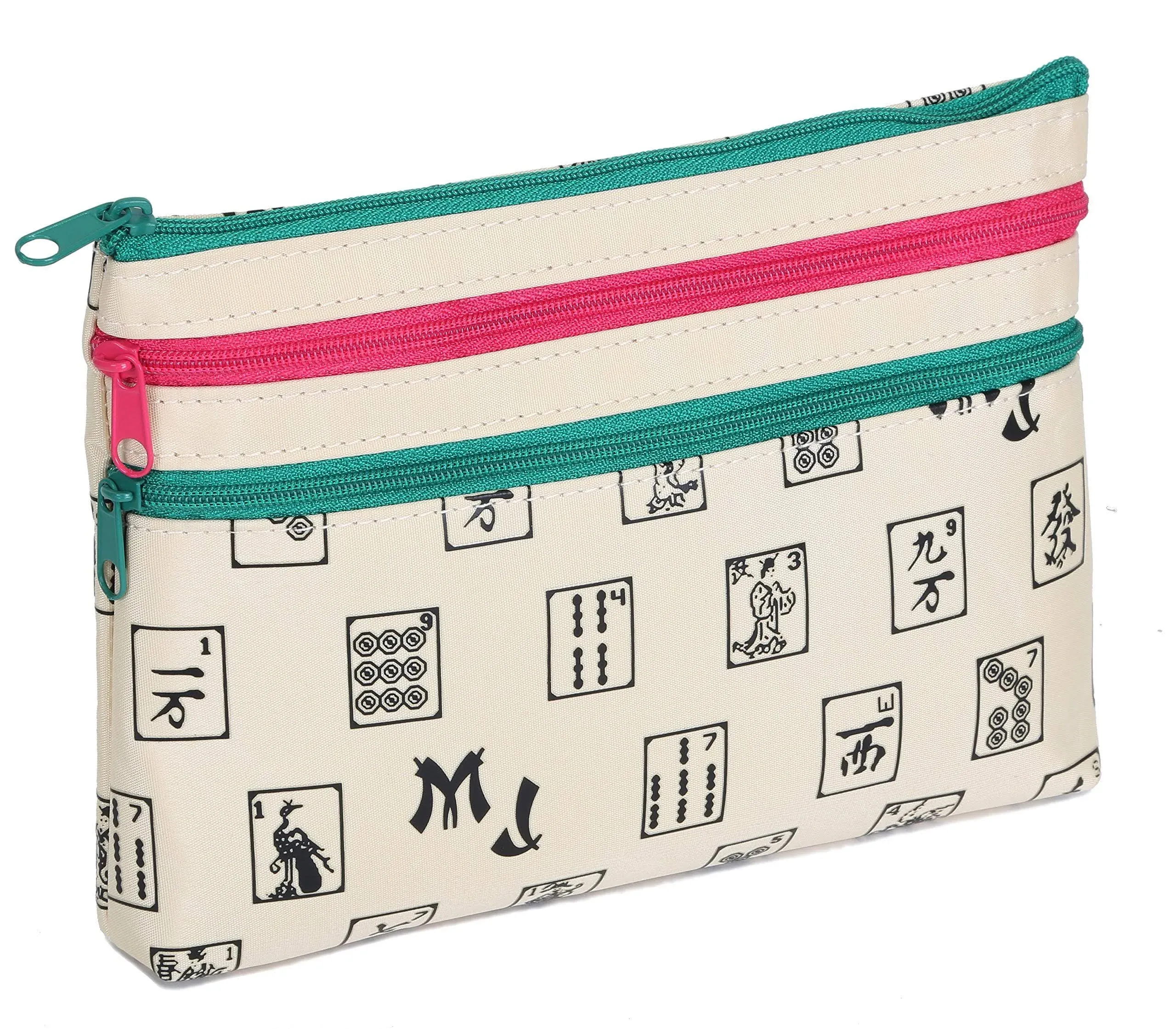 mAh Jongg Beige 3 Zipper mAh Jong Purse for Mahjong Card