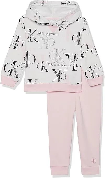 Baby Girls Fleece Monogram-Print Hoodie and Joggers, 2-Piece Set