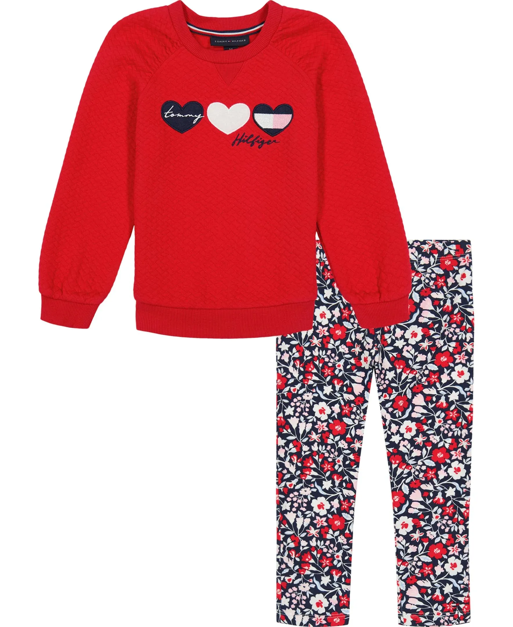 Tommy Hilfiger Girls 2-Piece Shirt & Pant Set, Everyday Casual Wear, Comfortable & Stylish Fit, Red/Print