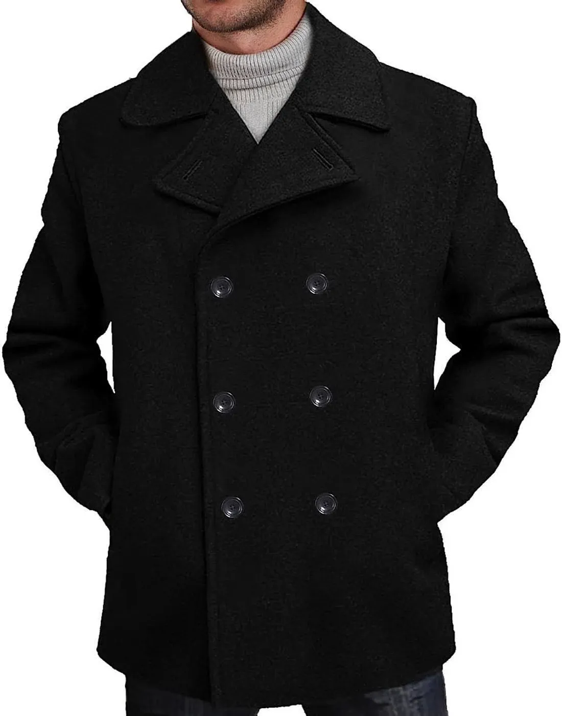 BGSD Men's Mark Classic Wool Blend Pea Coat - Big & Tall 2XLT / Black