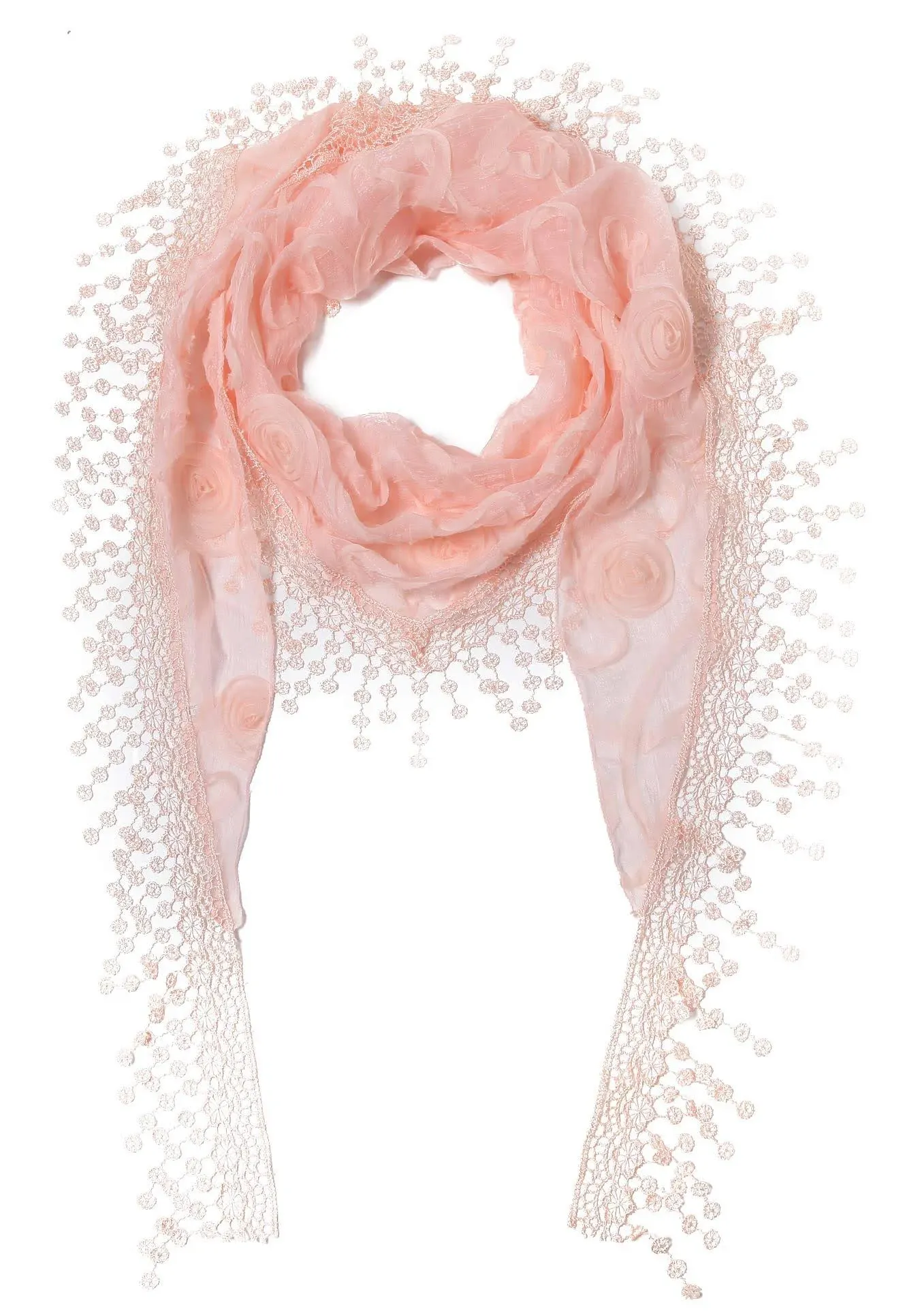 Lightweight Triangle Floral Fashion Lace Fringe Scarf Wrap for Women