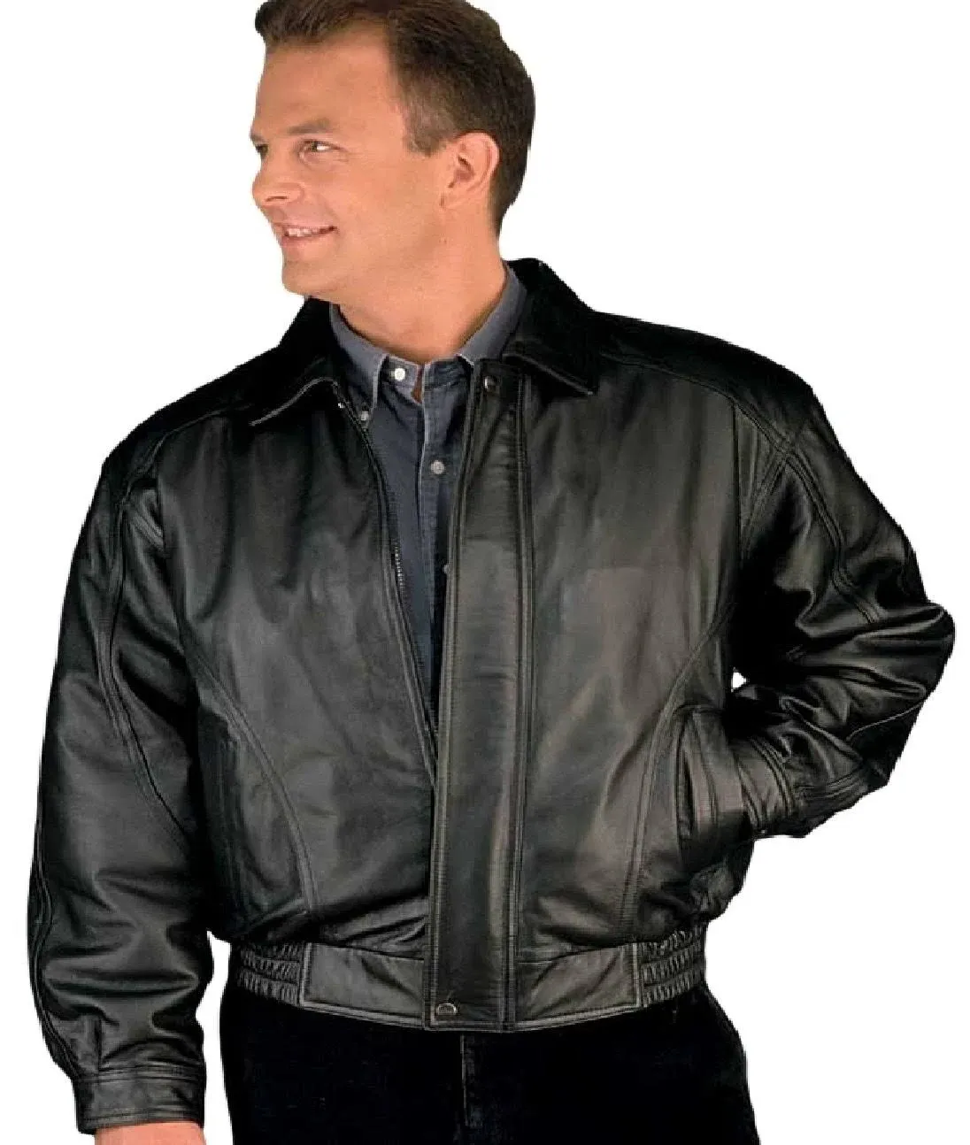 REED Men's American Style Bomber Genuine Leather Jacket