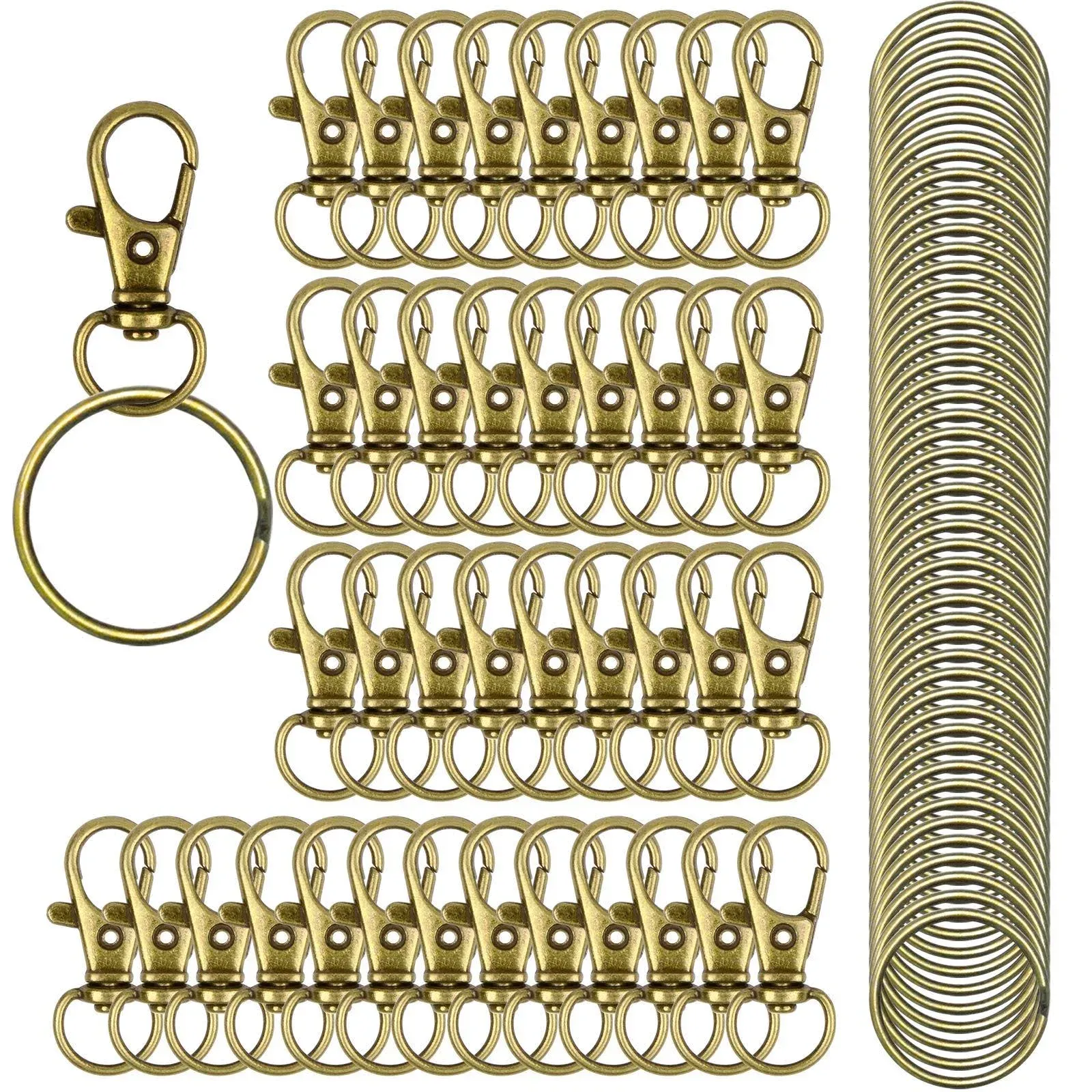 HXSEMAYIG 100PCS Keychain Hooks with Key Rings Metal Swivel Lobster Claw Clasps