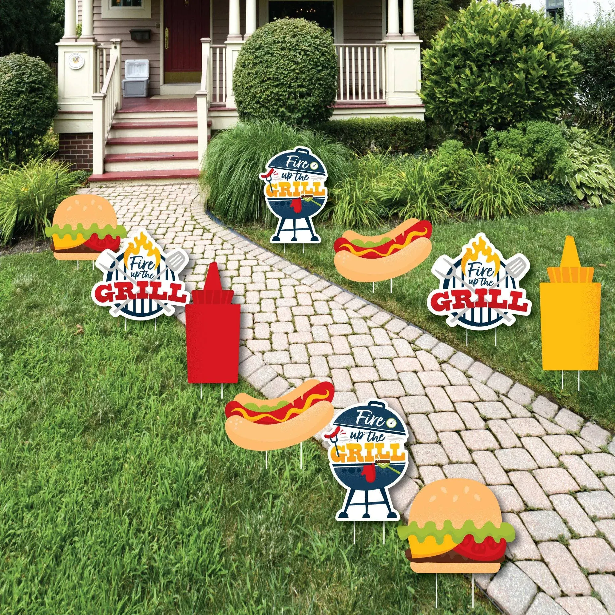 Big Dot of Happiness Fire Up the Grill - Grill, Ketchup, Mustard, Hot Dog, and Burger Lawn Decorations - Outdoor Summer BBQ Picnic Party Yard Decorations - 10 PieceBig Dot of Happiness Fire Up the Grill - Grill, Ketchup, Mustard, Hot Dog, and Burger Lawn