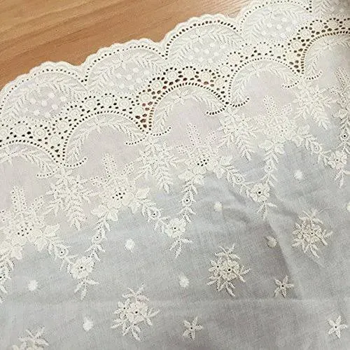 2 Yards 17 inches Width Beige Cotton Lace Fabric Retro Hollowed Flower Lace Embroidery Fabric Lace Weddings Lace Dress Fabric Trim Lace by 2 Yards