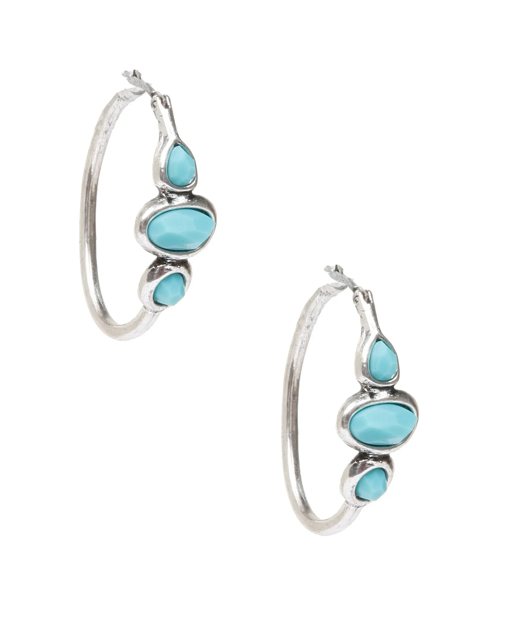 Lucky Brand Turquoise Stone Hoop Earring