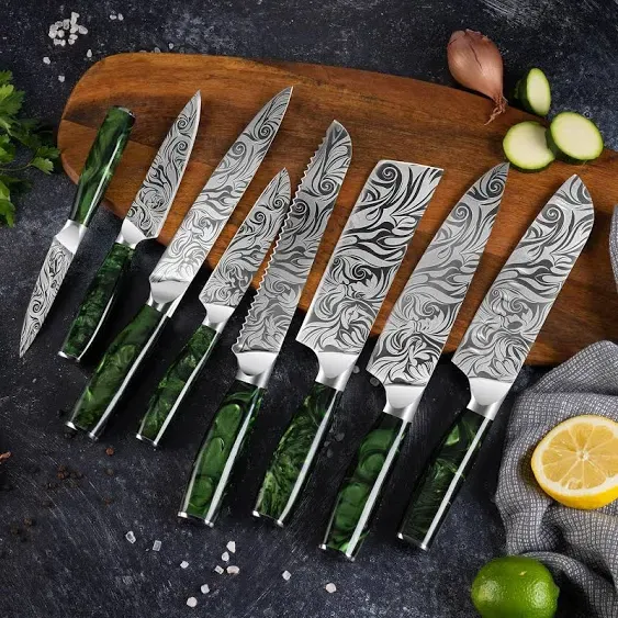 "Wasabi" Collection - Premium Japanese Kitchen Knife Set with Green Resin Handle