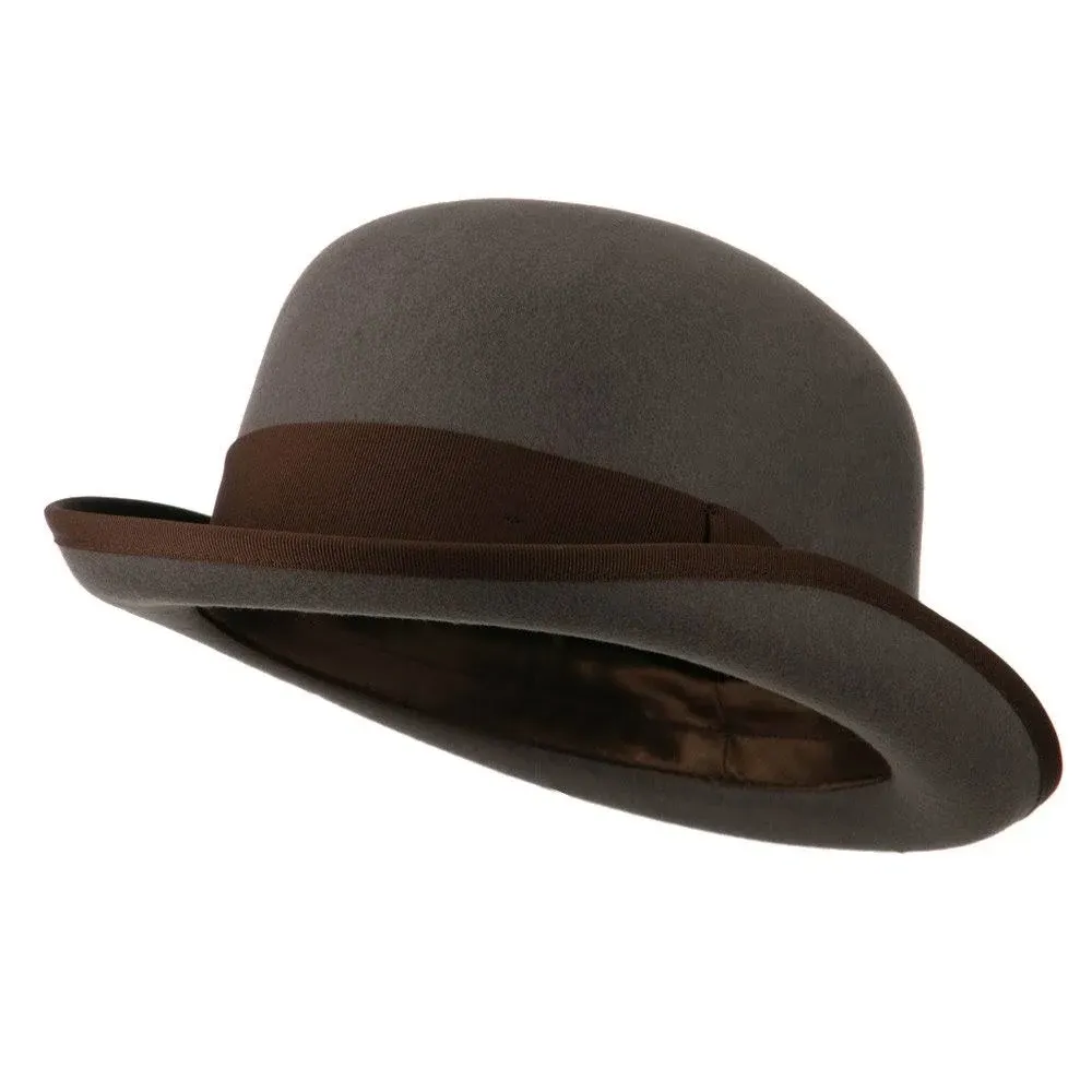 "Men's Felt Bowler Hat with Ribbon Trim"