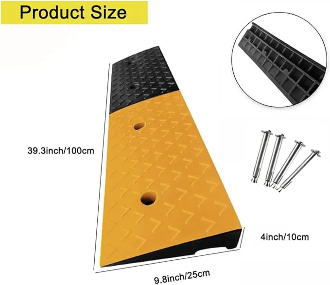 Nisorpa 4" Rubber Curb Ramps 10 Ton Heavy Duty Loading Driveway Ramps with 4 Expansion Screws, Wheelchair Threshold Non-Slip Ramp for Trucks Cars Motorhome Forklifts, 39.3x9.8x4 Inch - 1Pack