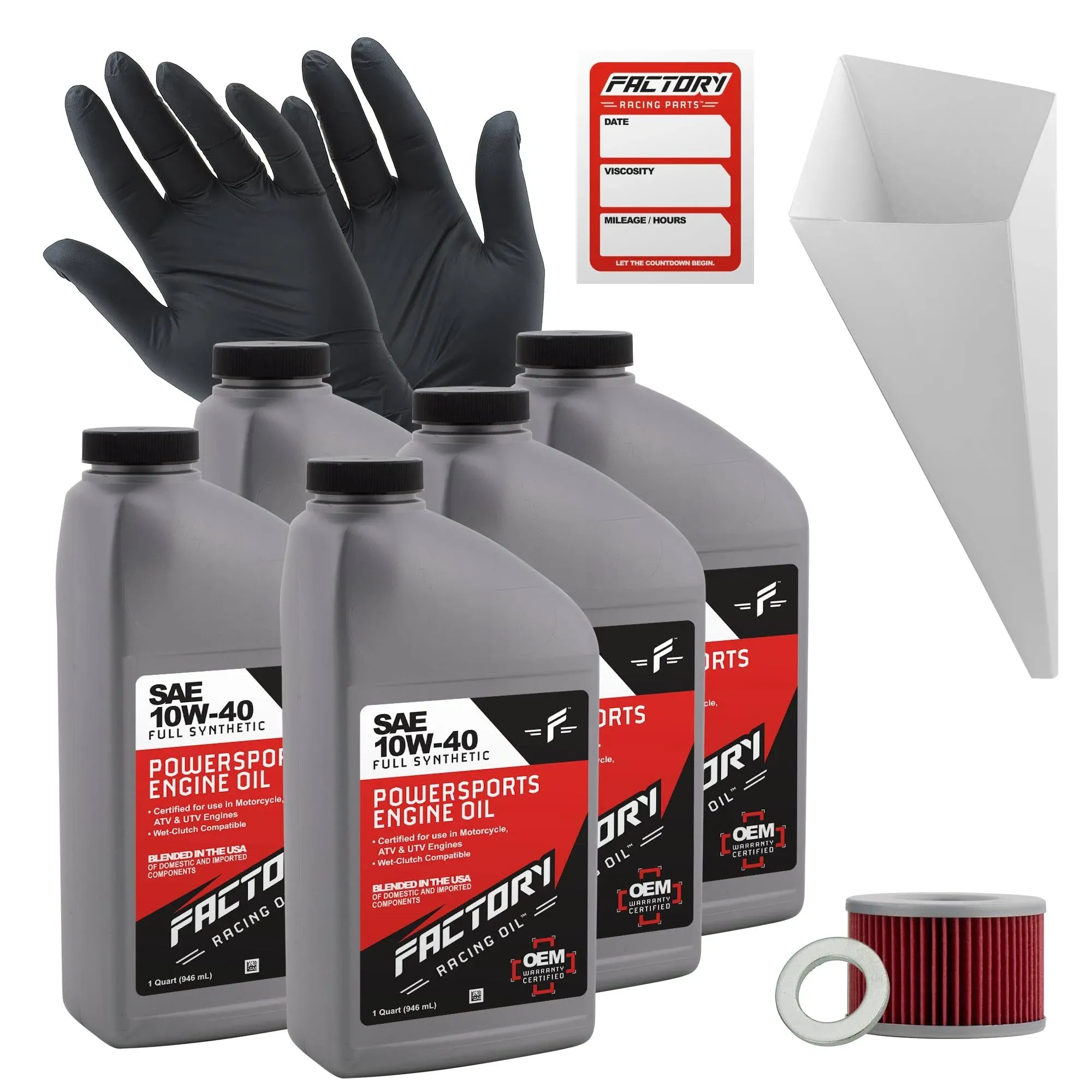 Factory Racing Parts SAE 10W-40 5 Quart Oil Change Kit For Honda TRX500FA, TRX500FGA, TRX500FPA Fourtrax Foreman Rubicon