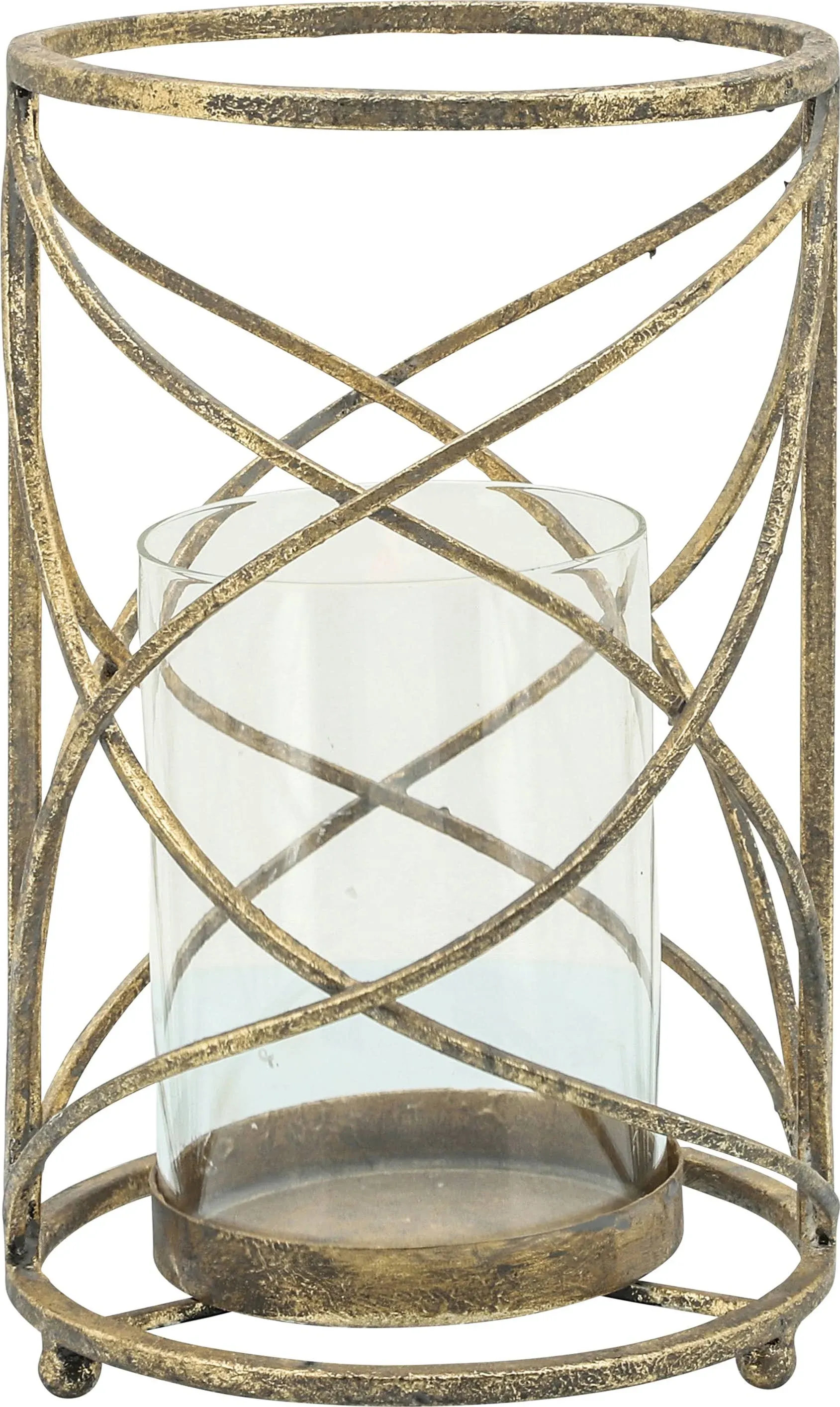 Gold Metal Hurricane Candle Holder, 10"