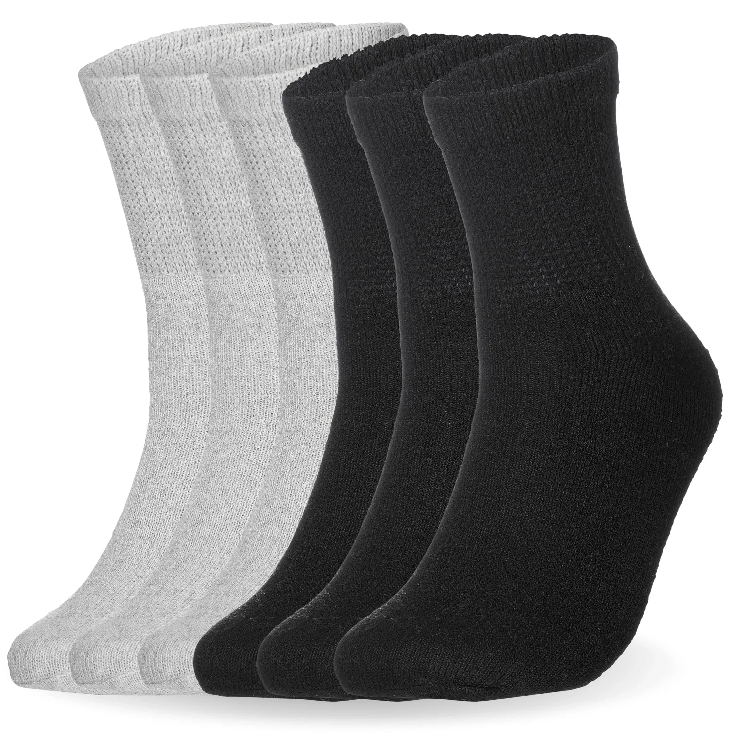 Special Essentials 6 Pairs Men's Black and Gray Cotton Diabetic Ankle Socks 10-13 ...