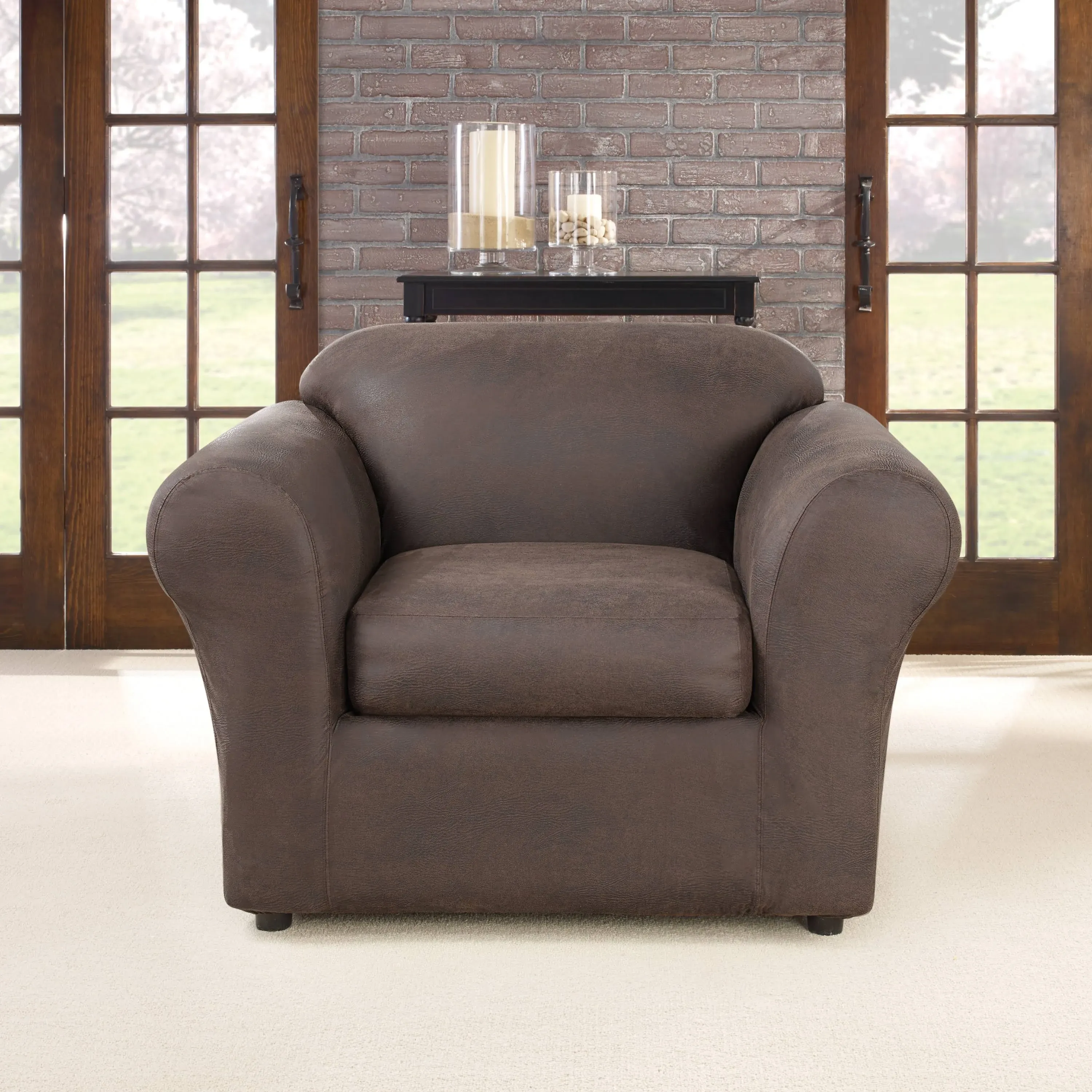 2pc Ultimate Stretch Leather Chair Slipcovers Slate - Sure Fit