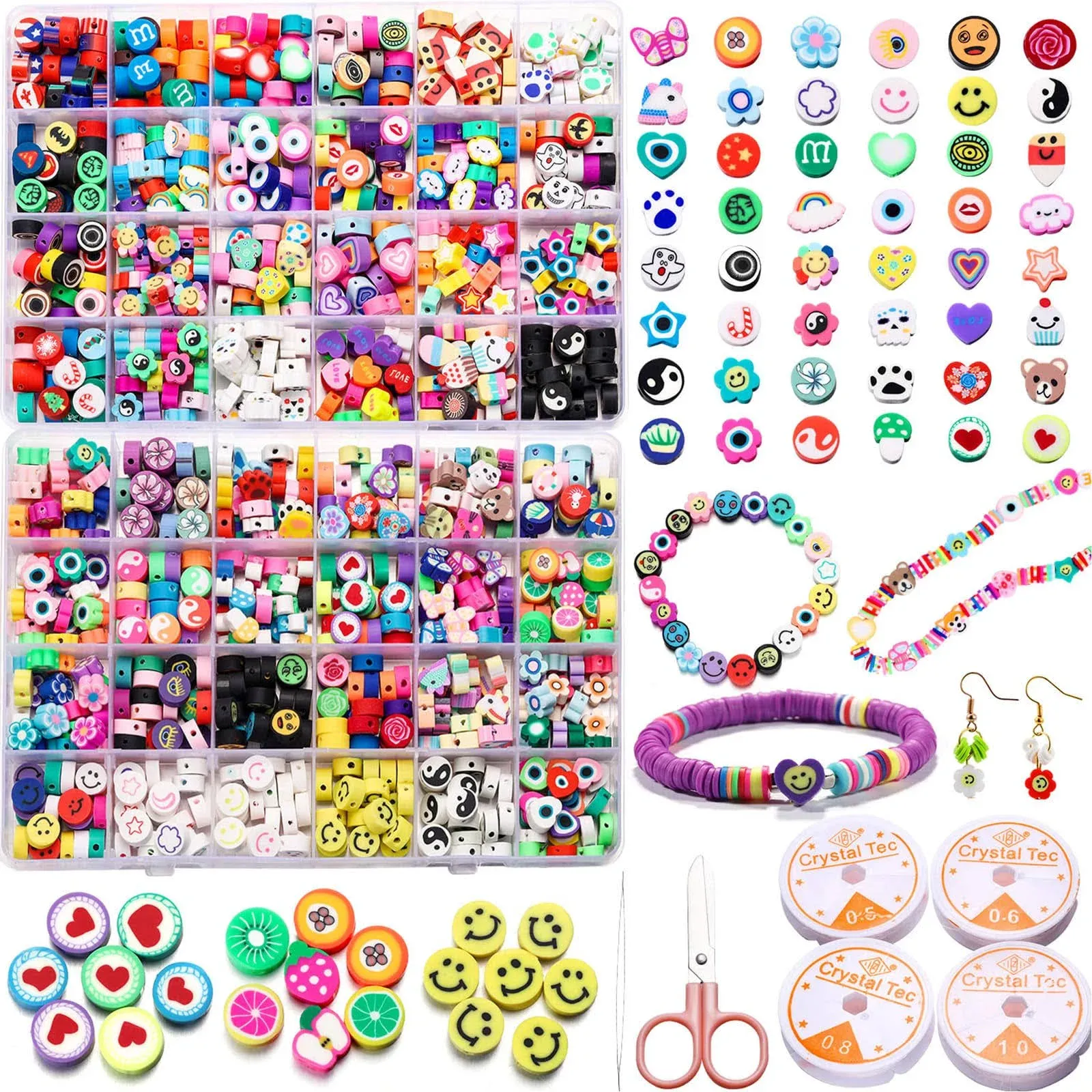 St.Kunkka 960pcs Polymer Clay Beads Bracelet Making Kit, 48 Styles Trendy Cute ...