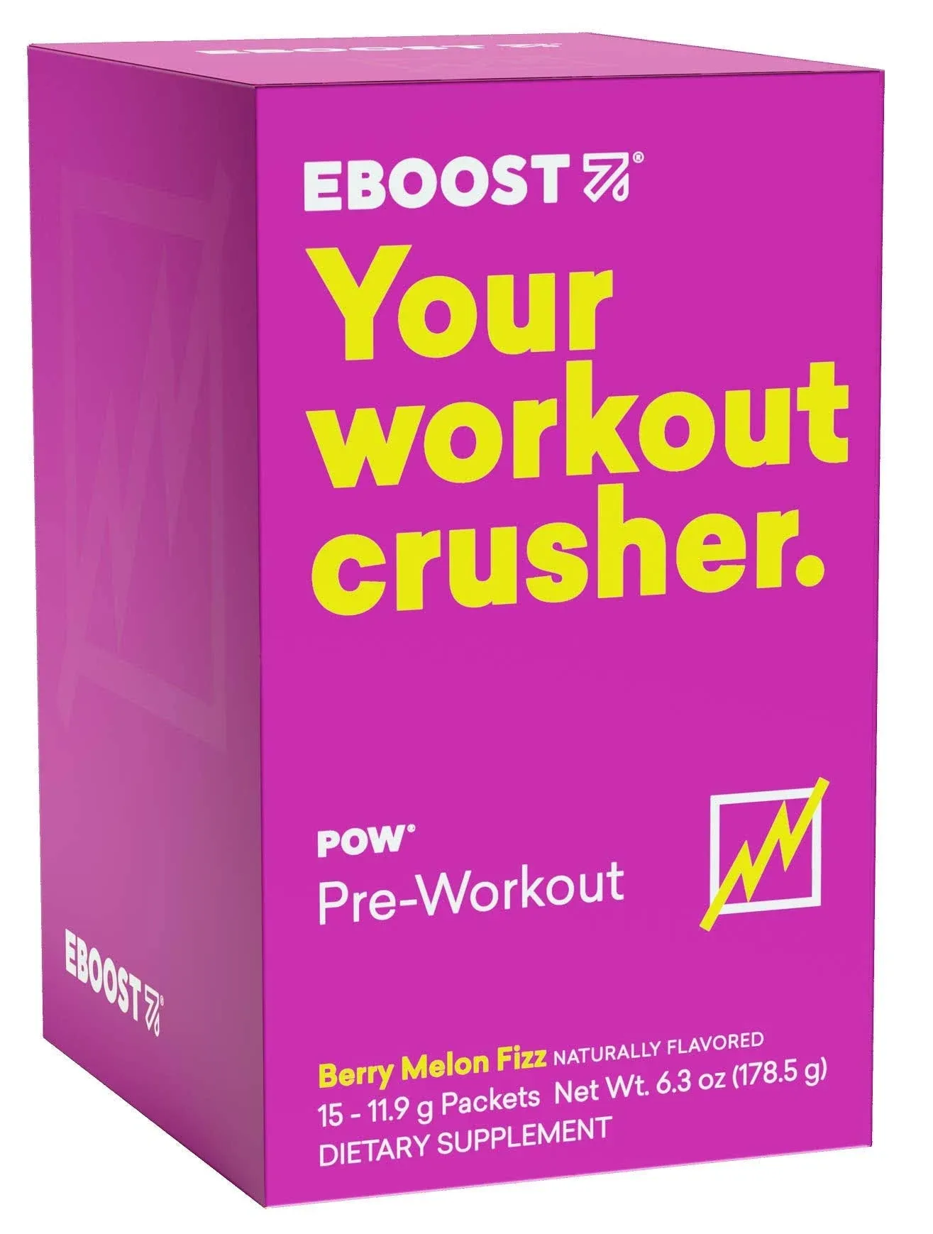 EBOOST POW Natural Pre Workout Powder –15 Packets - Berry Melon Fizz - A Pre