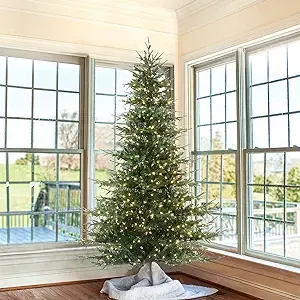 Pre-Lit Christmas Tree 7.5 ft Aspen Fir Artificial Christmas Tree with 750 Clear Lights, Lifelike Pine Christmas Tree with 1062 Tips, Hinged Xmas Tree for Christmas Holiday Party Decoration