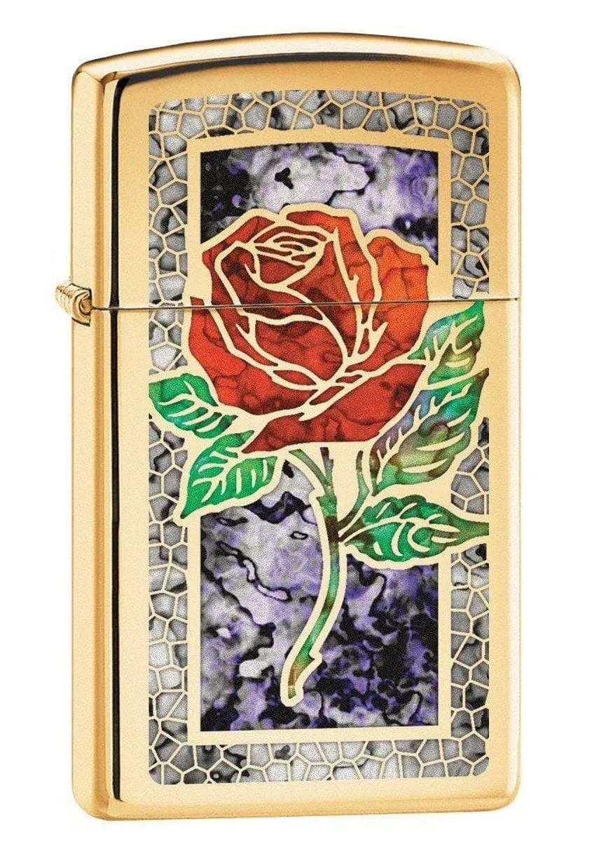 Zippo Lighter: Slim Fusion Rose - High Polish Brass 78750