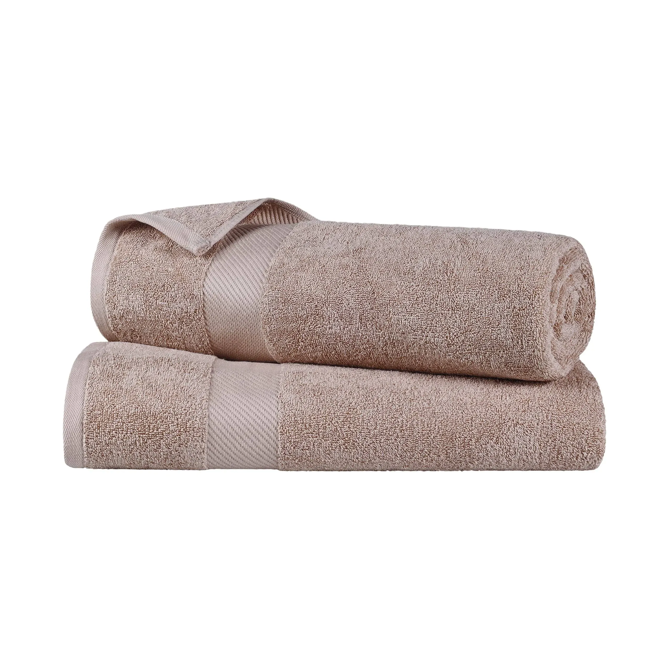 SUPERIOR Kendell Egyptian Cotton Bath Towel Set, Luxury Towels, Absorbent, Shower, Spa Essentials, Large Towels, Bath Basics, Solid, Classic Modern Dobby Border, Set of 2, Fawn