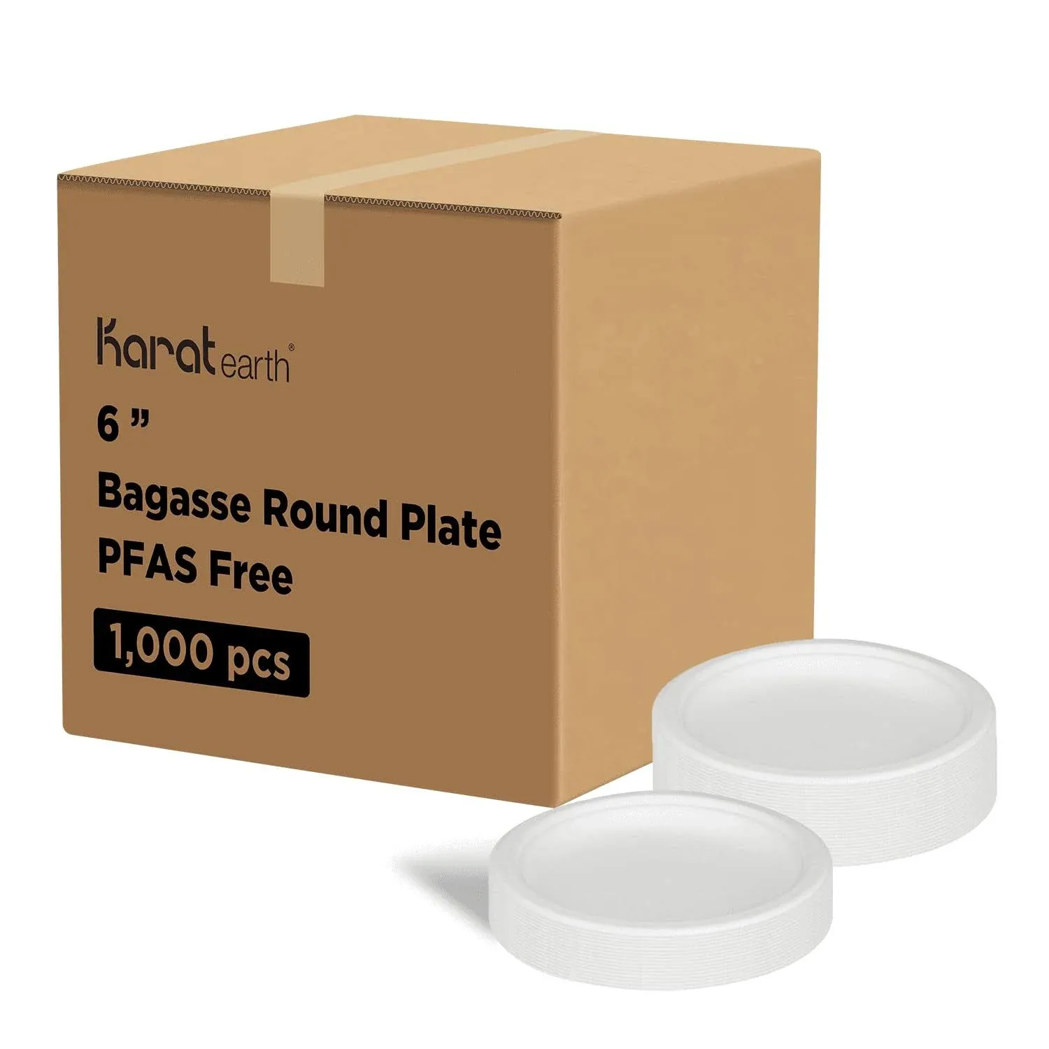 Karat Earth 6&#039;&#039; PFAS Free Bagasse Round Plates - 1,000 ct, KE-BPR06-1CFF