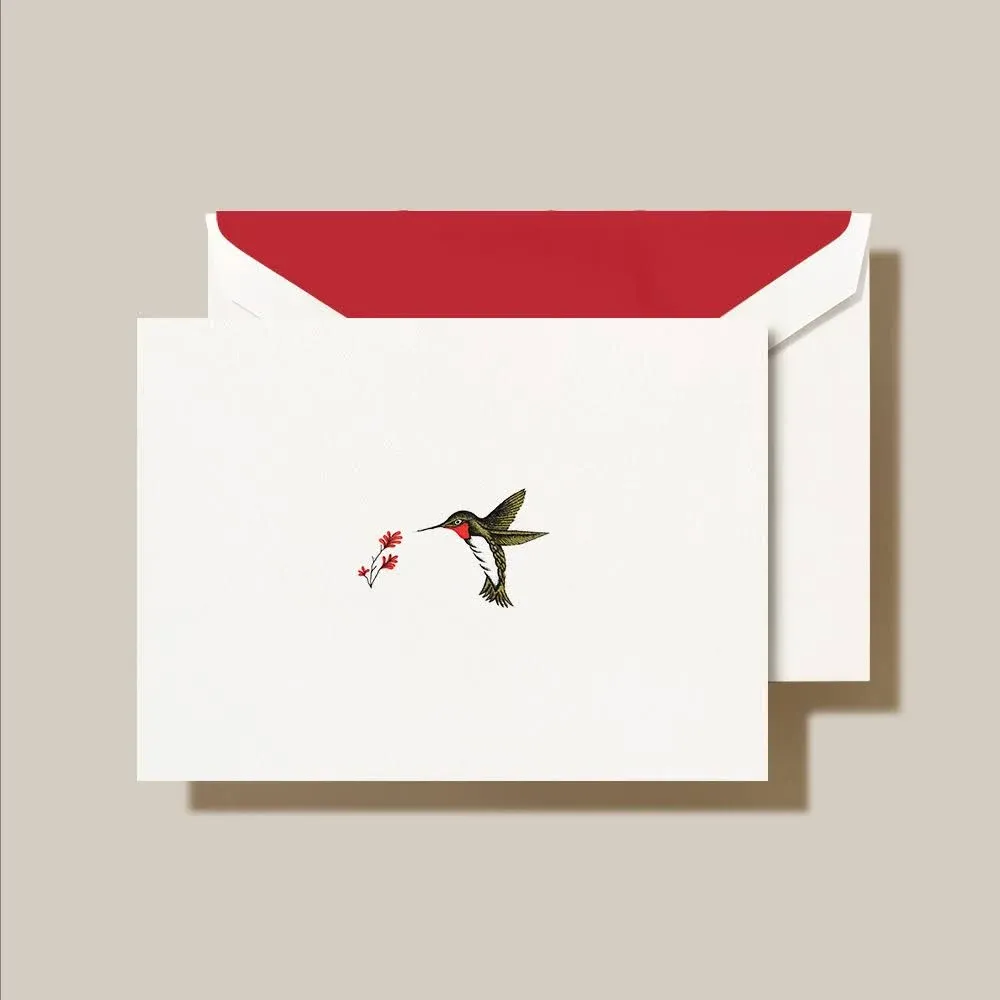 Crane Paper Engraved Hummingbird Pearl White Boxed Notes