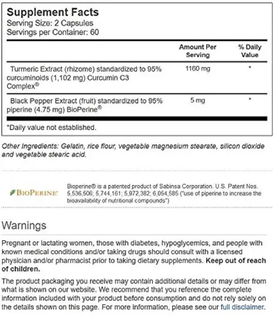 Vitacost-Root2 Turmeric Ext Curcumin C3 Complex with BioPerine 1160 mg - 120 Capsules