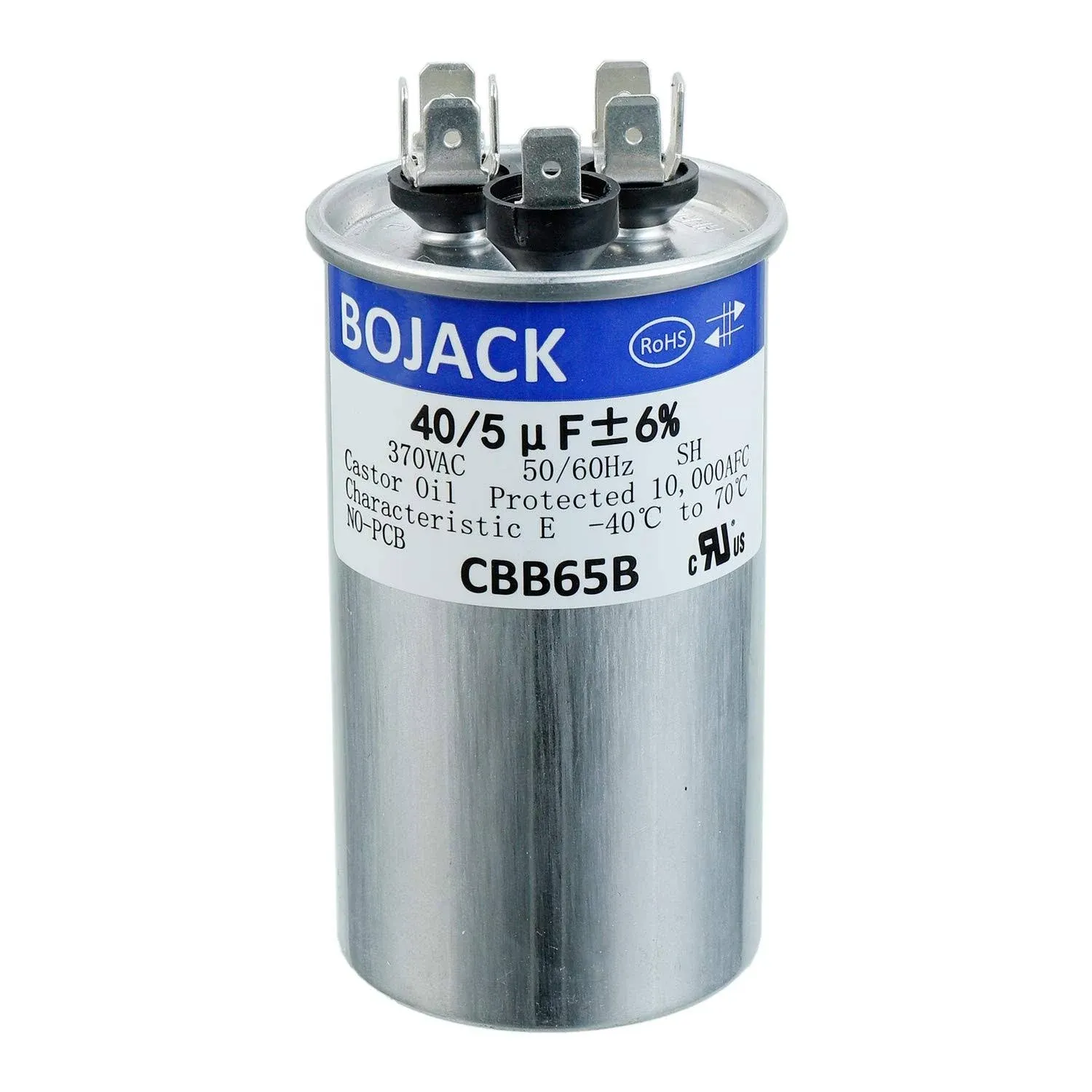 Bojack 40+5uf 40/5MFD 6% 370V CBB65 Dual Run Circular Start Capacitor for AC Motor Run or Fan Start or Condenser Straight