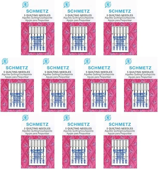 50 Schmetz Quilting Sewing Machine Needles -  Assorted Sizes - Box of 10 Cards