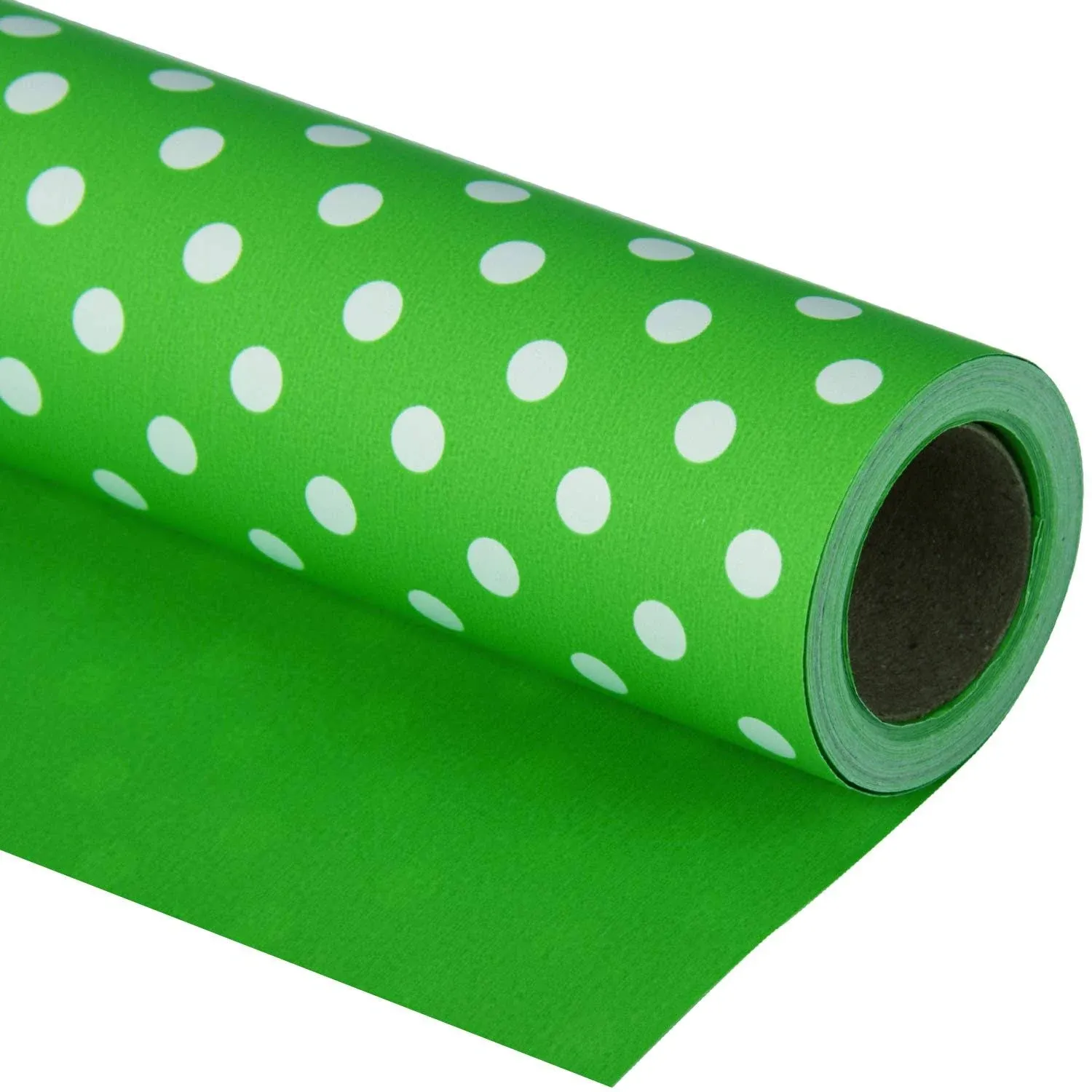 Reversible Wrapping Paper - Green and Polka Dot Design for Birthday Holiday W...