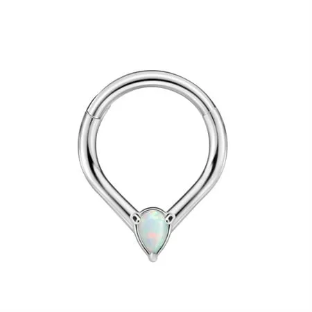 White Opal Septum Rings for Women 16 Gauge Septum Clicker Surgical Steel Septum Piercing Rings 16g Septum Jewelry 8mm Teardrop Septum Ring Hoop