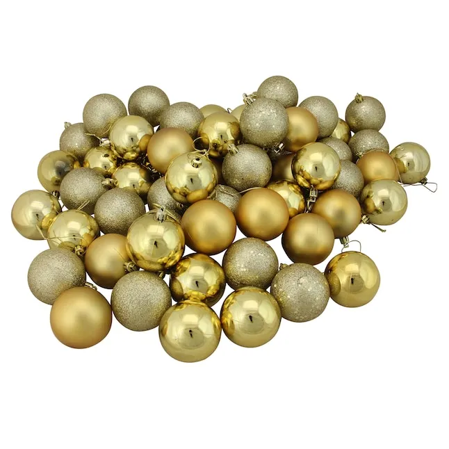 Northlight 60-Pack Gold Ball Standard Indoor Ornament Set Shatterproof Lowes.com