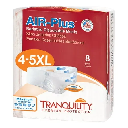 Tranquility Bariatric Disposable Briefs 4X-Large with AIR-Plus Fully Breathable Fabric for Skin Dryness & Integrity, High Waistline, Latex-Free, 34oz Capacity, 32ct Case