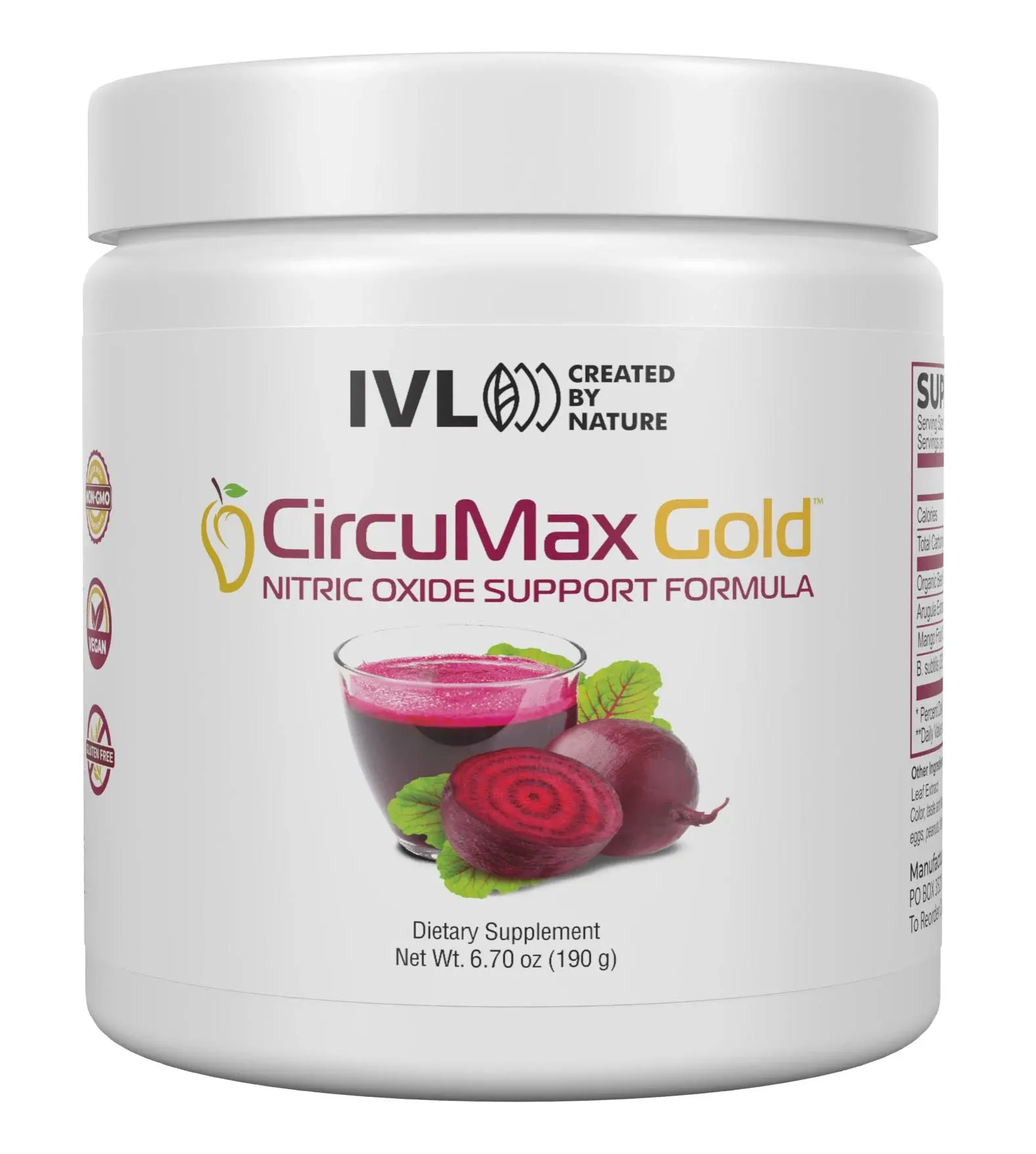 IVL - CircuMax Gold - Nitric Oxide Supplement Powder Boost - Organic Beets - Beetroot Powder Supplement - Careflow Mango Powder and Nitro Rocket - Workout Energy Level (6.70 oz - 30 Servings)