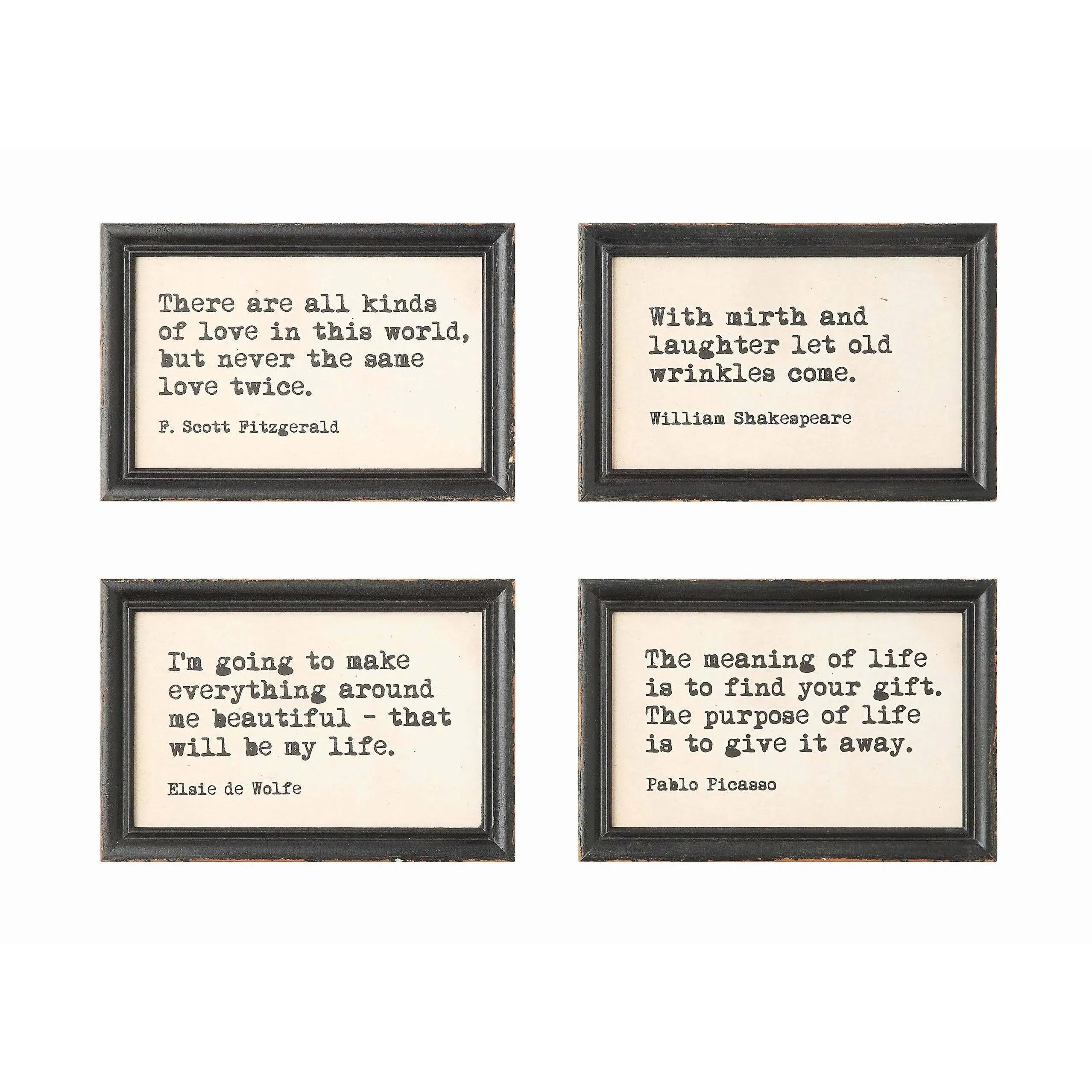 Creative Co-op Wood Framed Wall Decor with Quotes, Brown, Set of 4