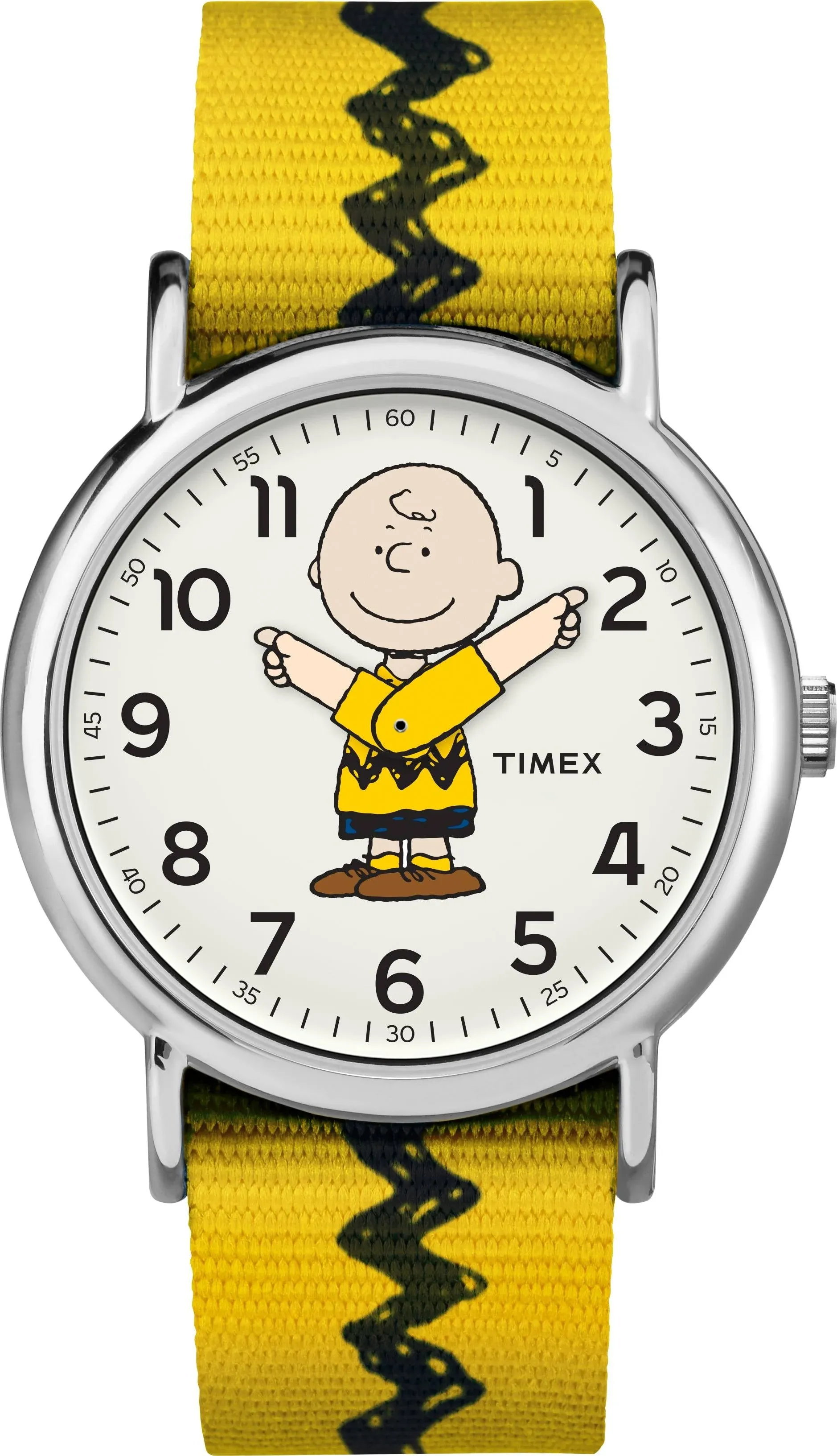 Timex TW2R41100, Peanuts-Charli<wbr/>e Brown Weekender Yellow Slip Thru Fabric Watch